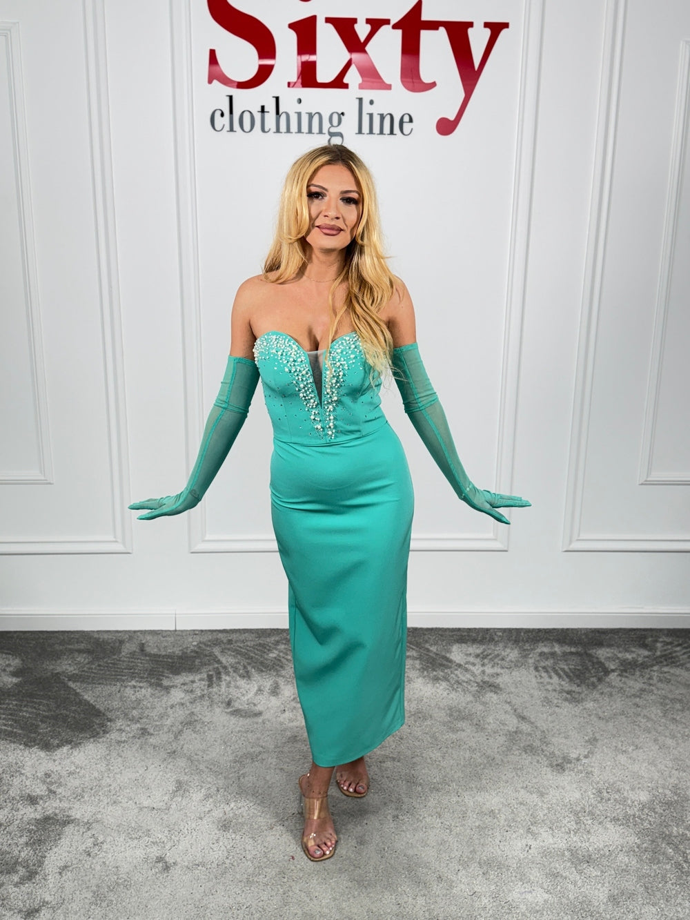 Rochie stofa cu perle si manusi Joplin