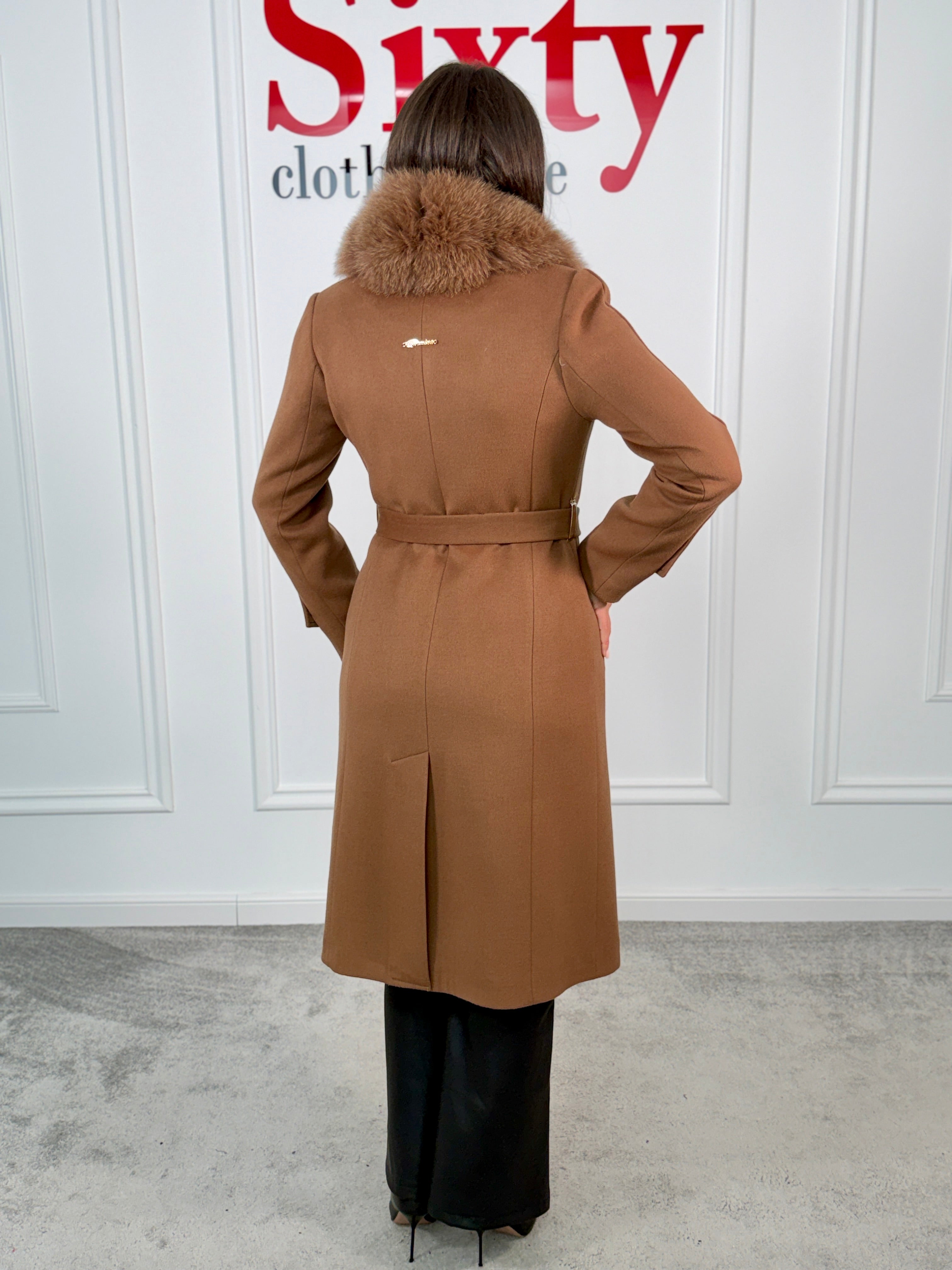 Palton lana si casmir cu blana naturala Kamira