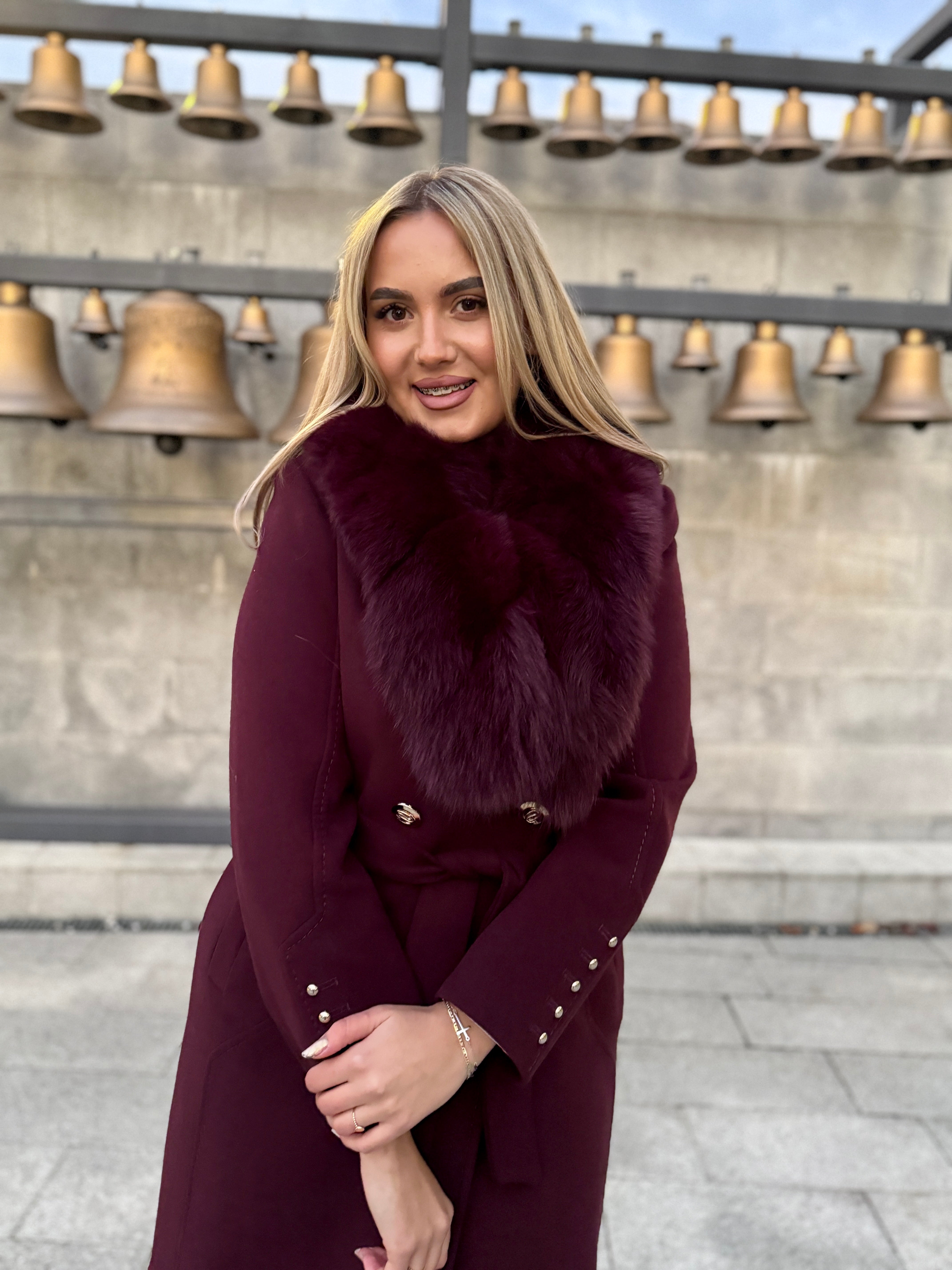 Palton lana si casmir cu blana naturala Lia