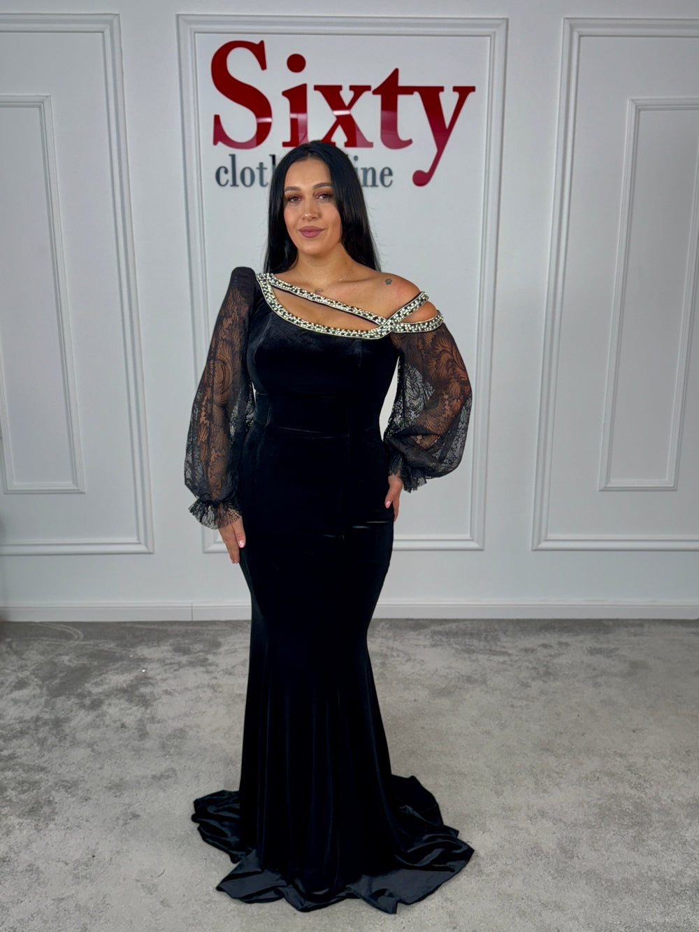 Rochie catifea cu dantela Grenda