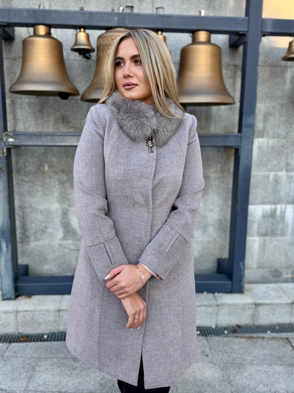 Palton lana si casmir cu blana naturala Eva