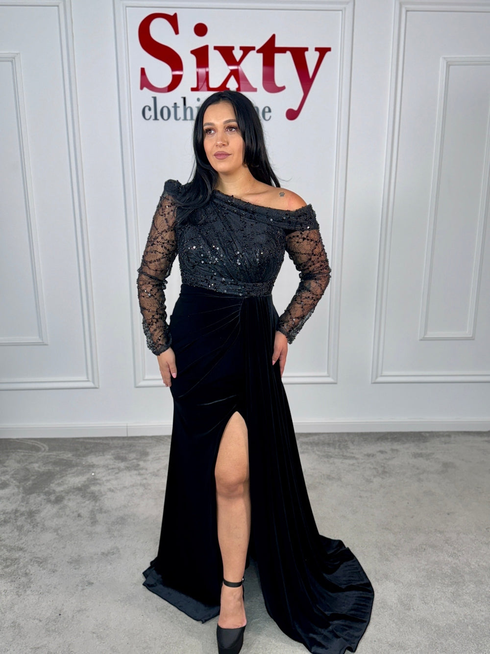 Rochie dantela cu paiete si catifea Amelia