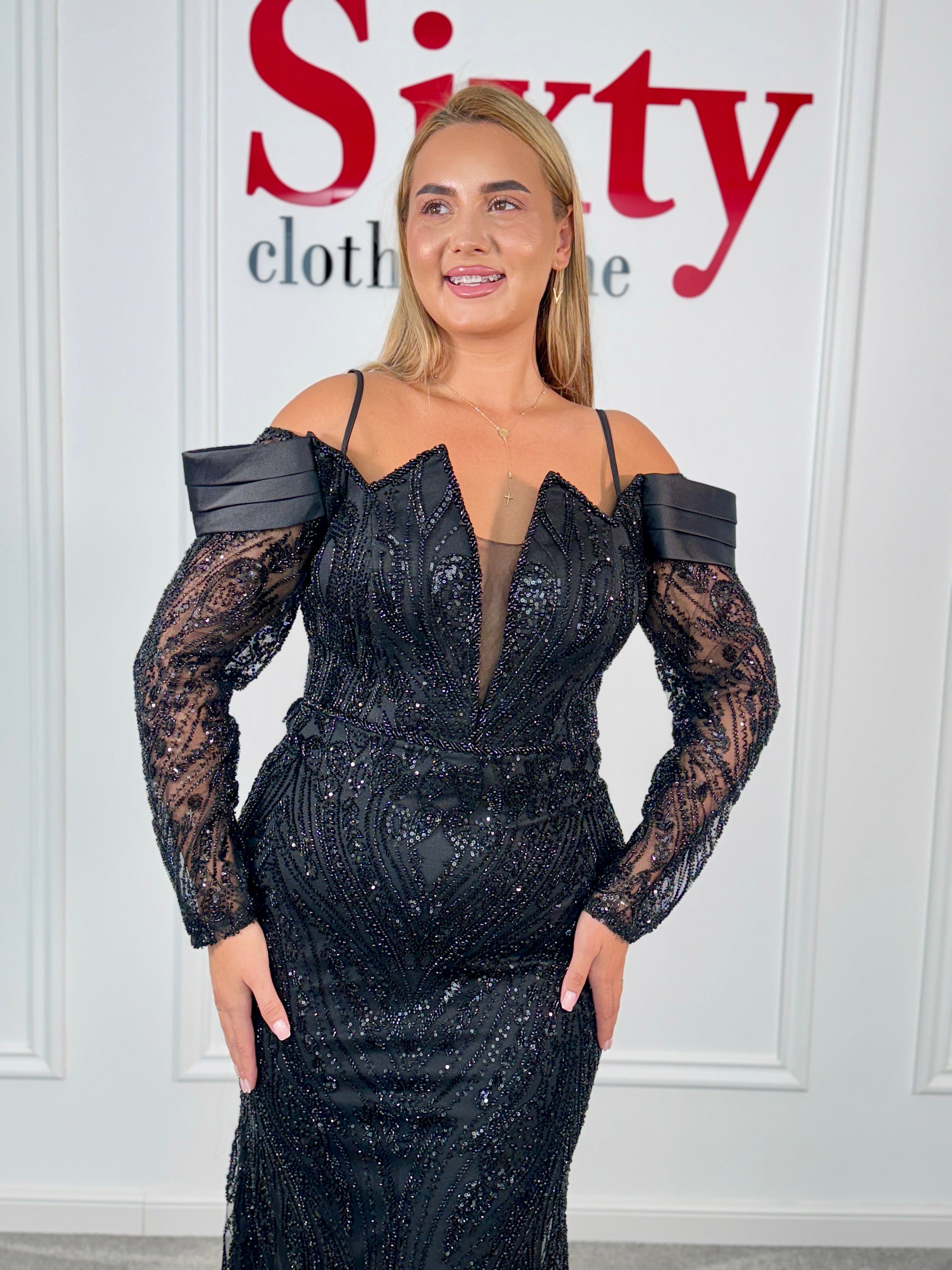 Rochie dantela cu perle Glossy