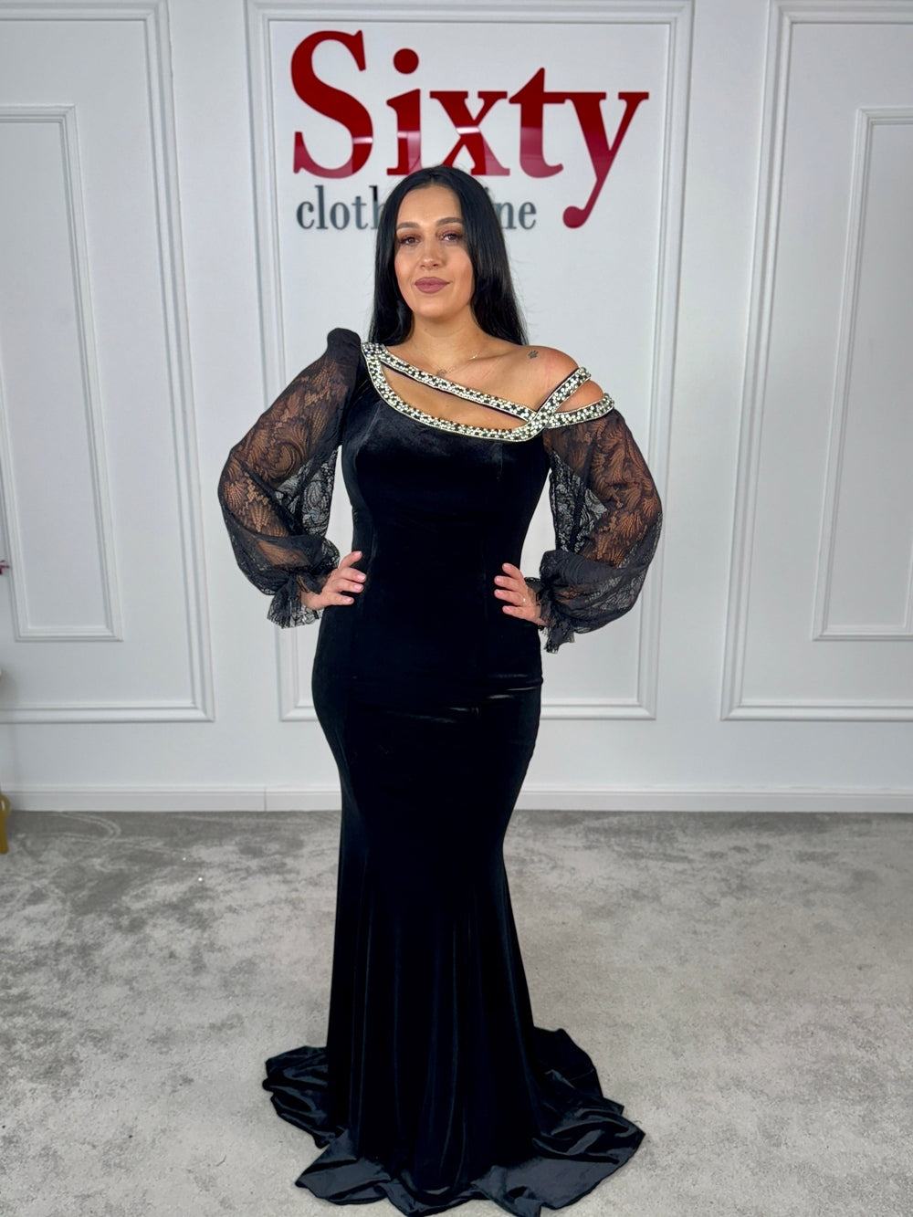 Rochie catifea cu dantela Grenda