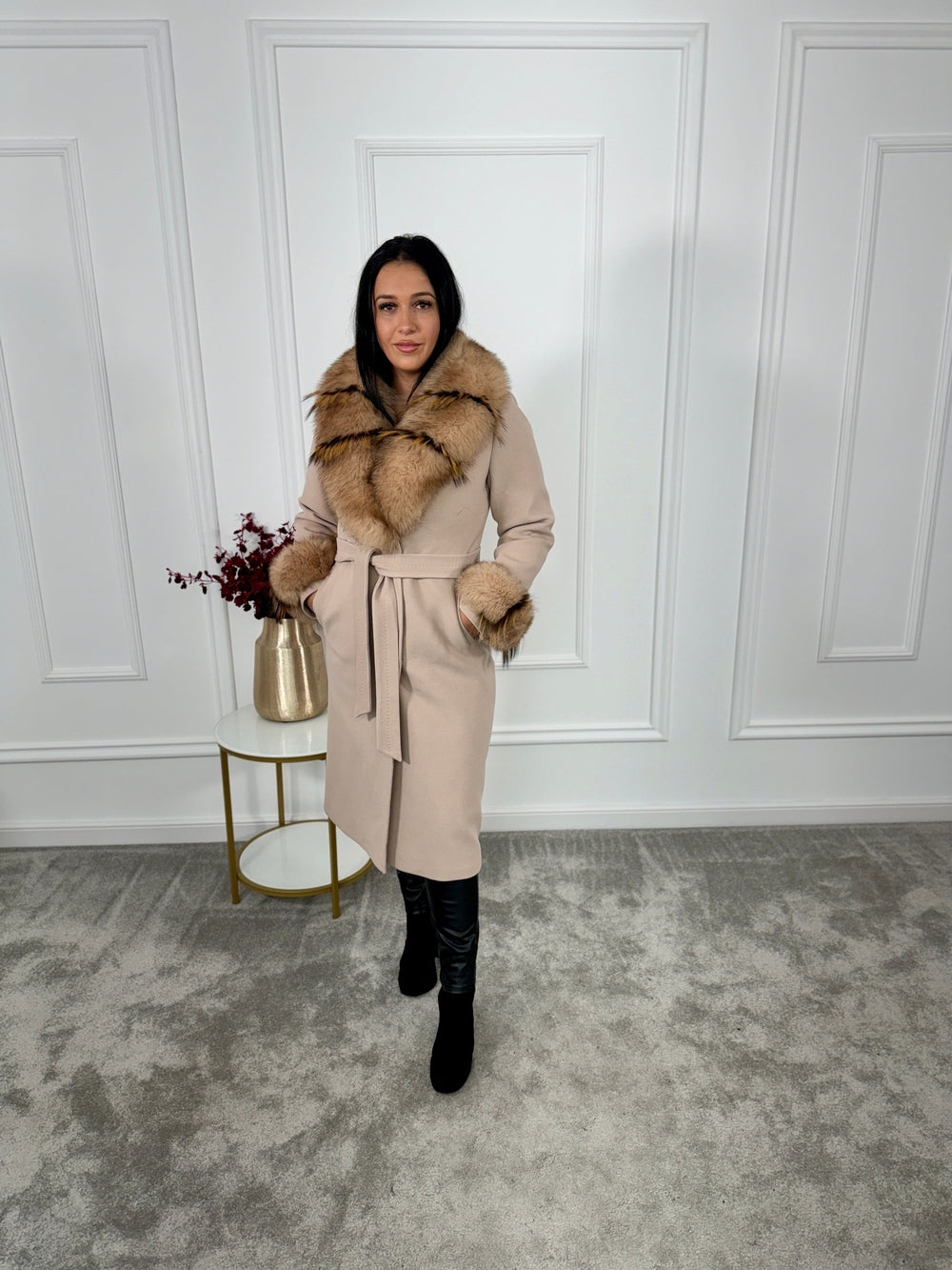 Palton lana si casmir cu blana naturala Jessy