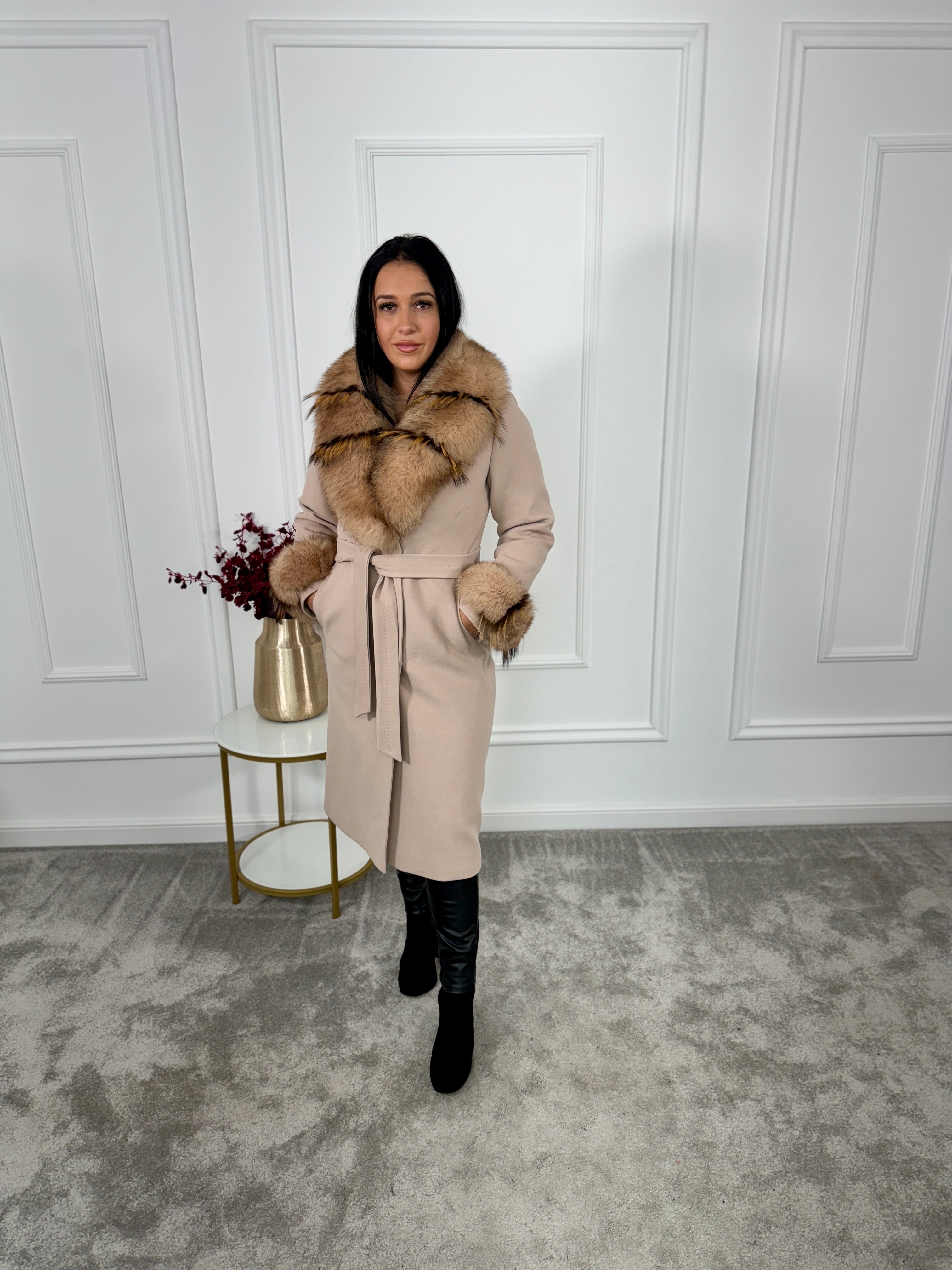 Palton lana si casmir cu blana naturala Jessy