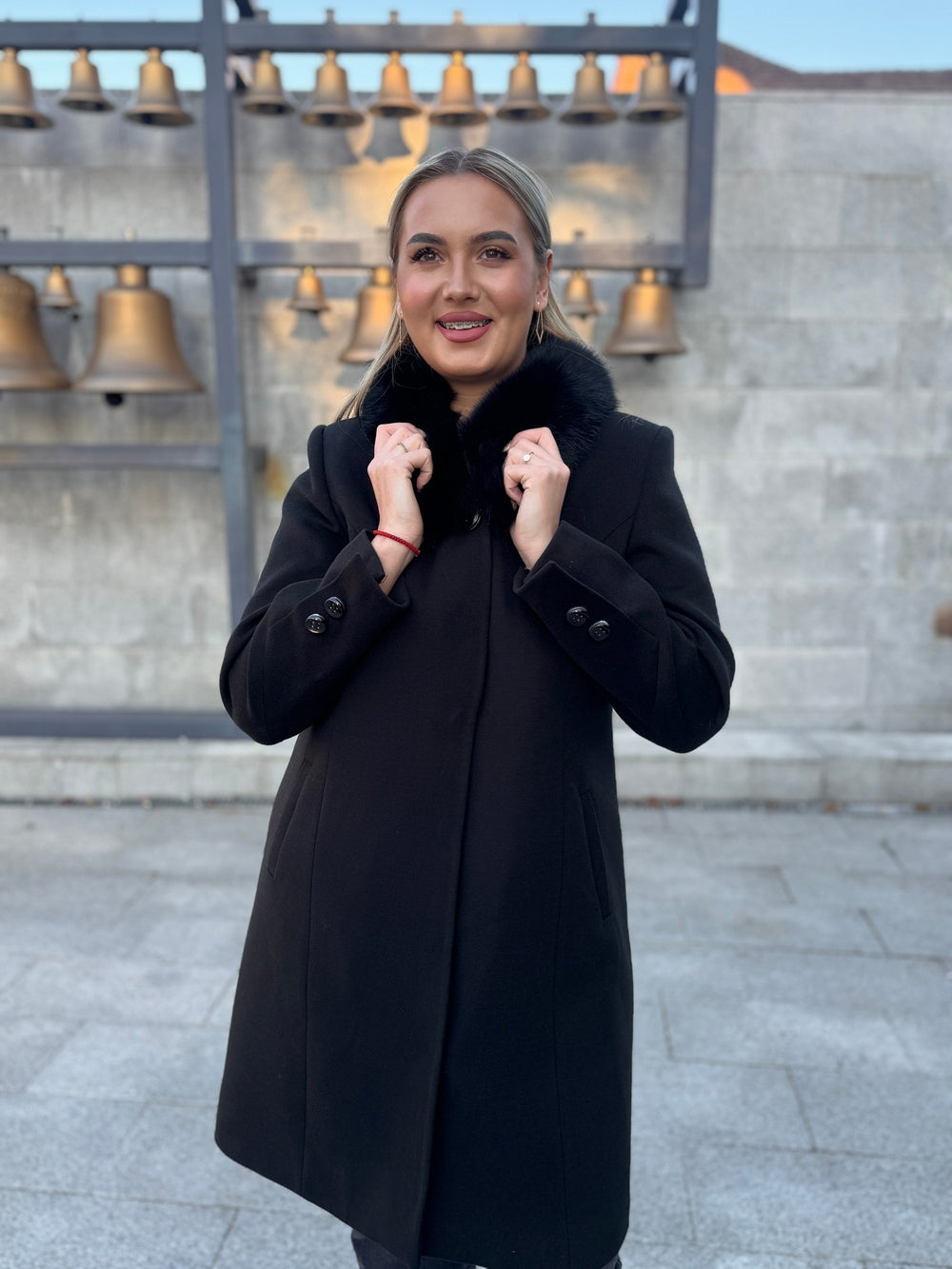 Palton lana si casmir cu blana naturala Aronia