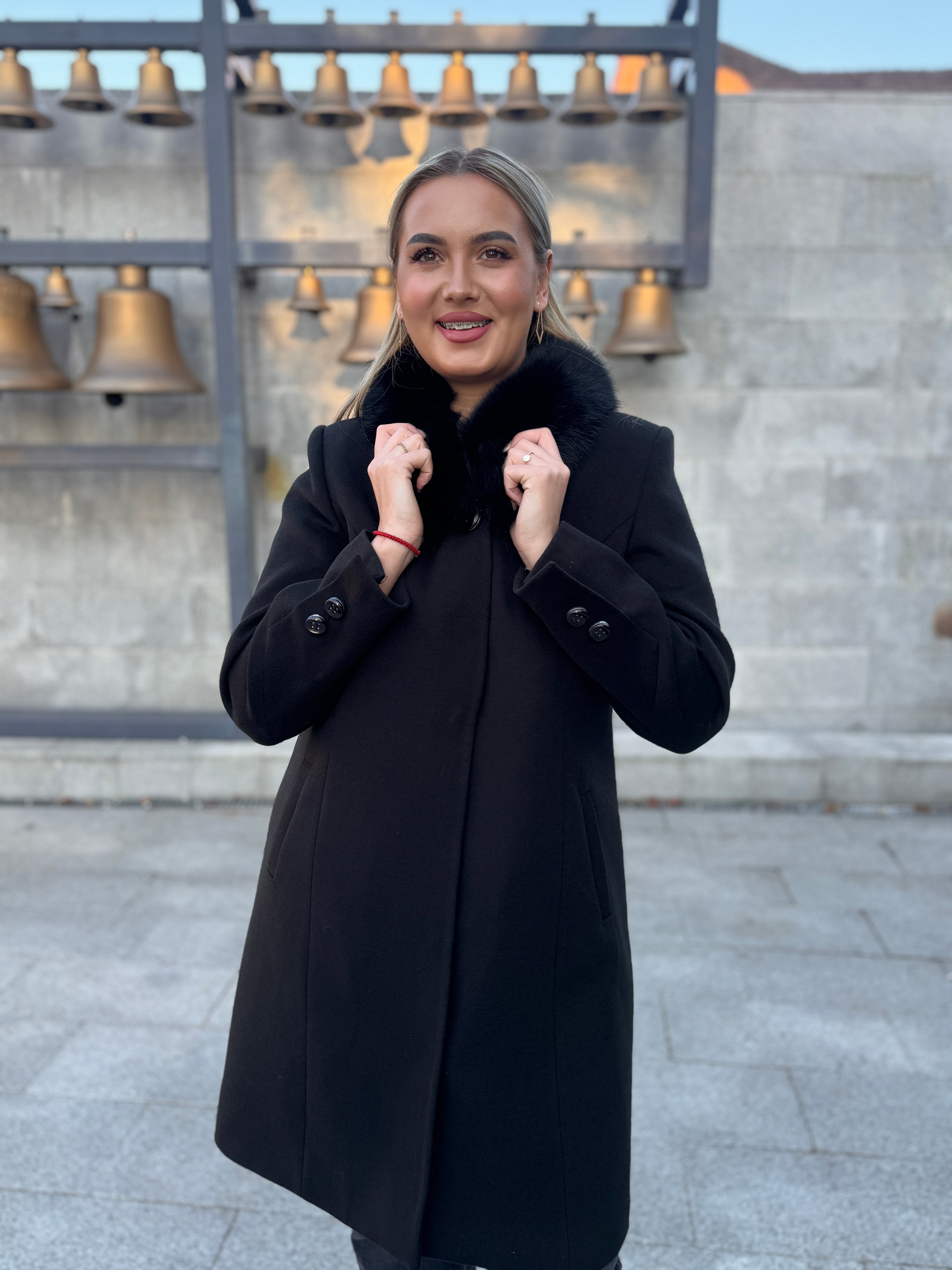 Palton lana si casmir cu blana naturala Aronia