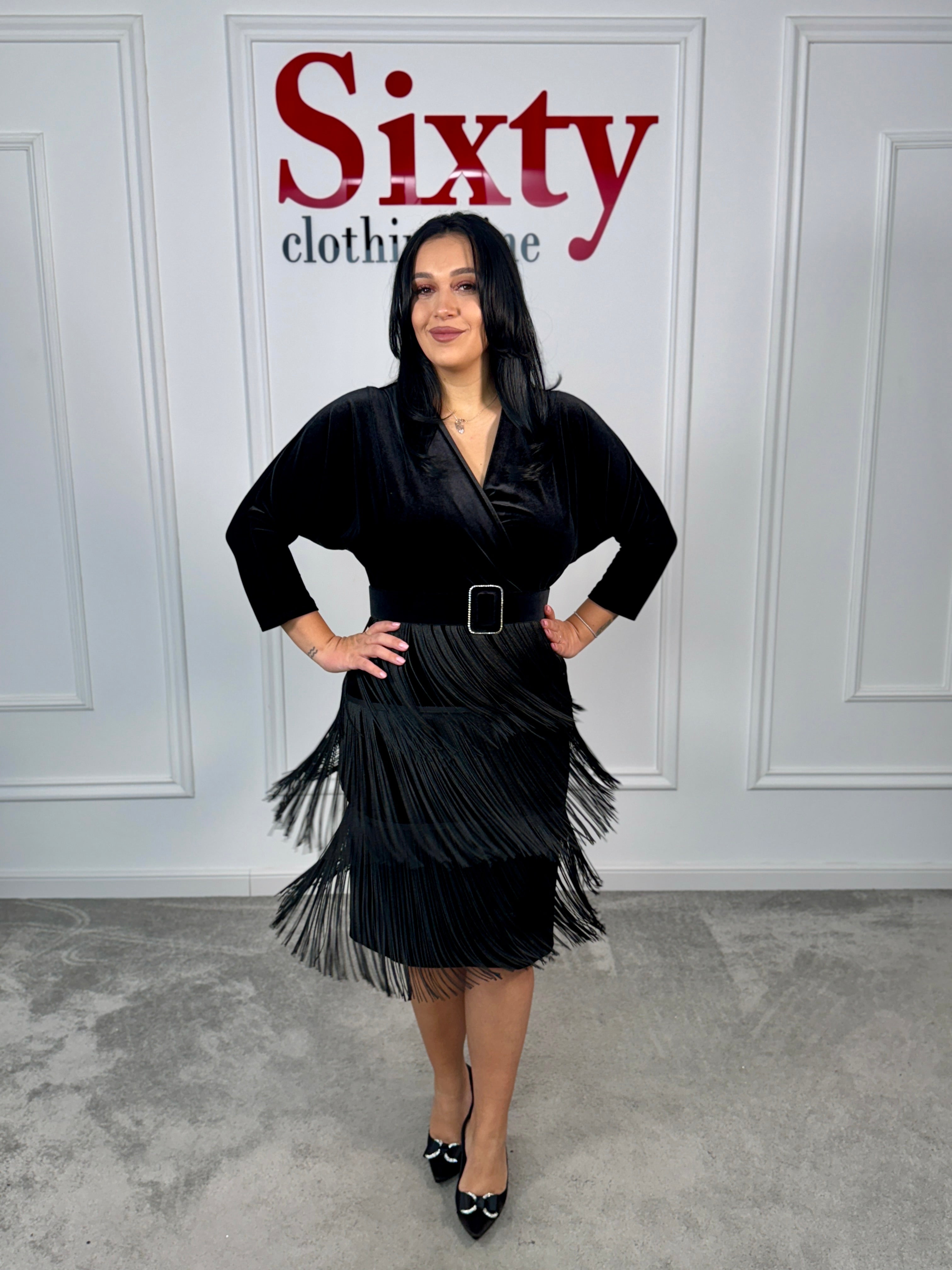 Rochie catifea cu franjuri Bety
