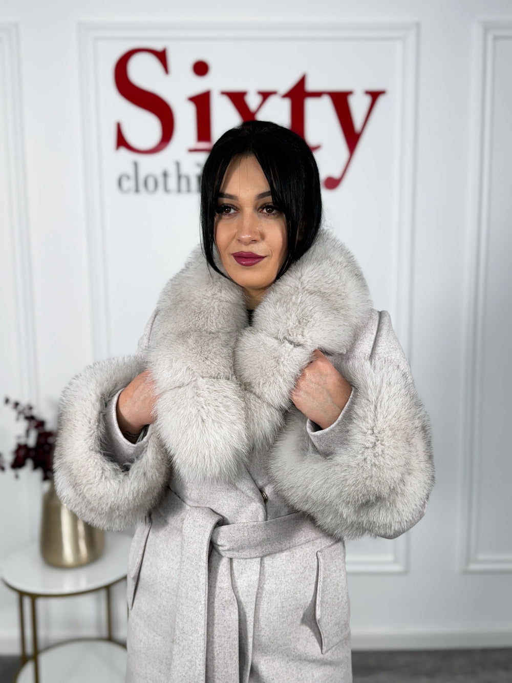 Palton lana cu blana naturala Sofia