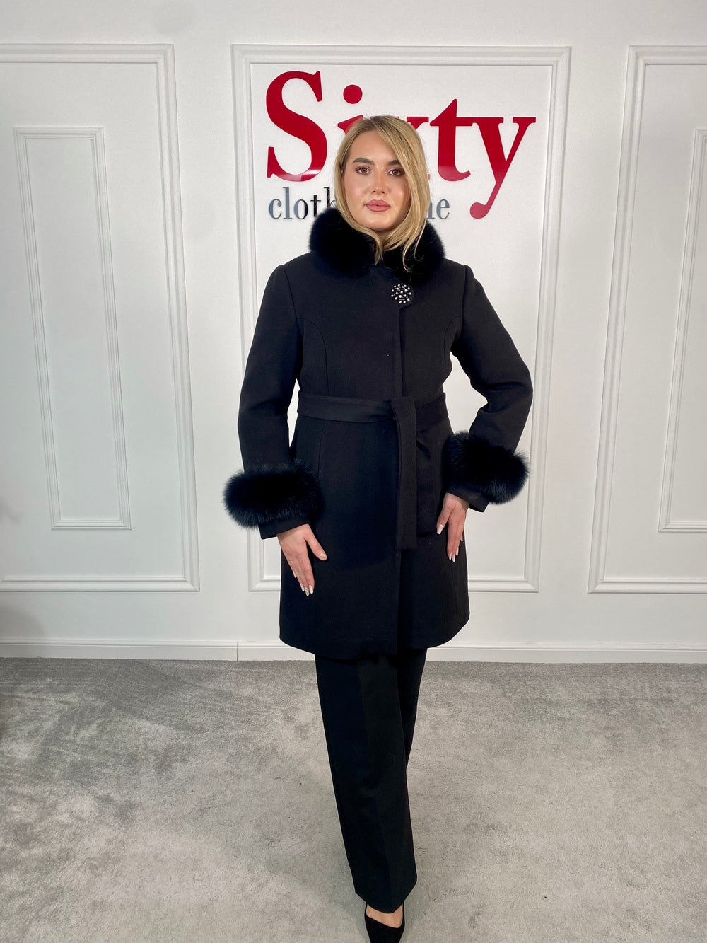 Palton lana si casmir cu blana naturala Kasia