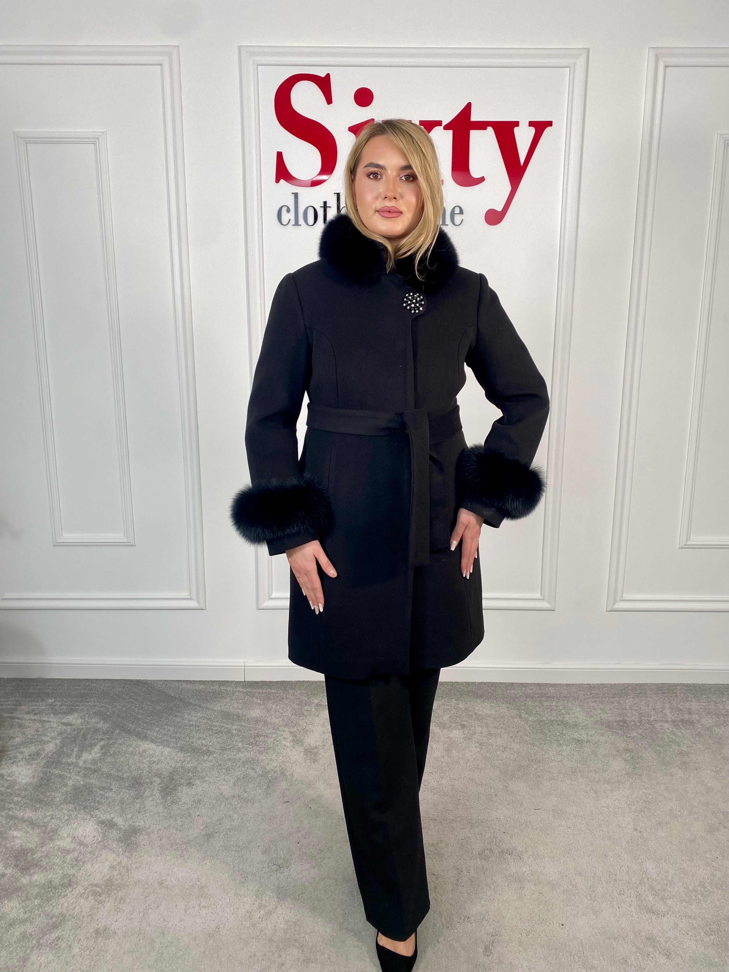 Palton lana si casmir cu blana naturala Kasia