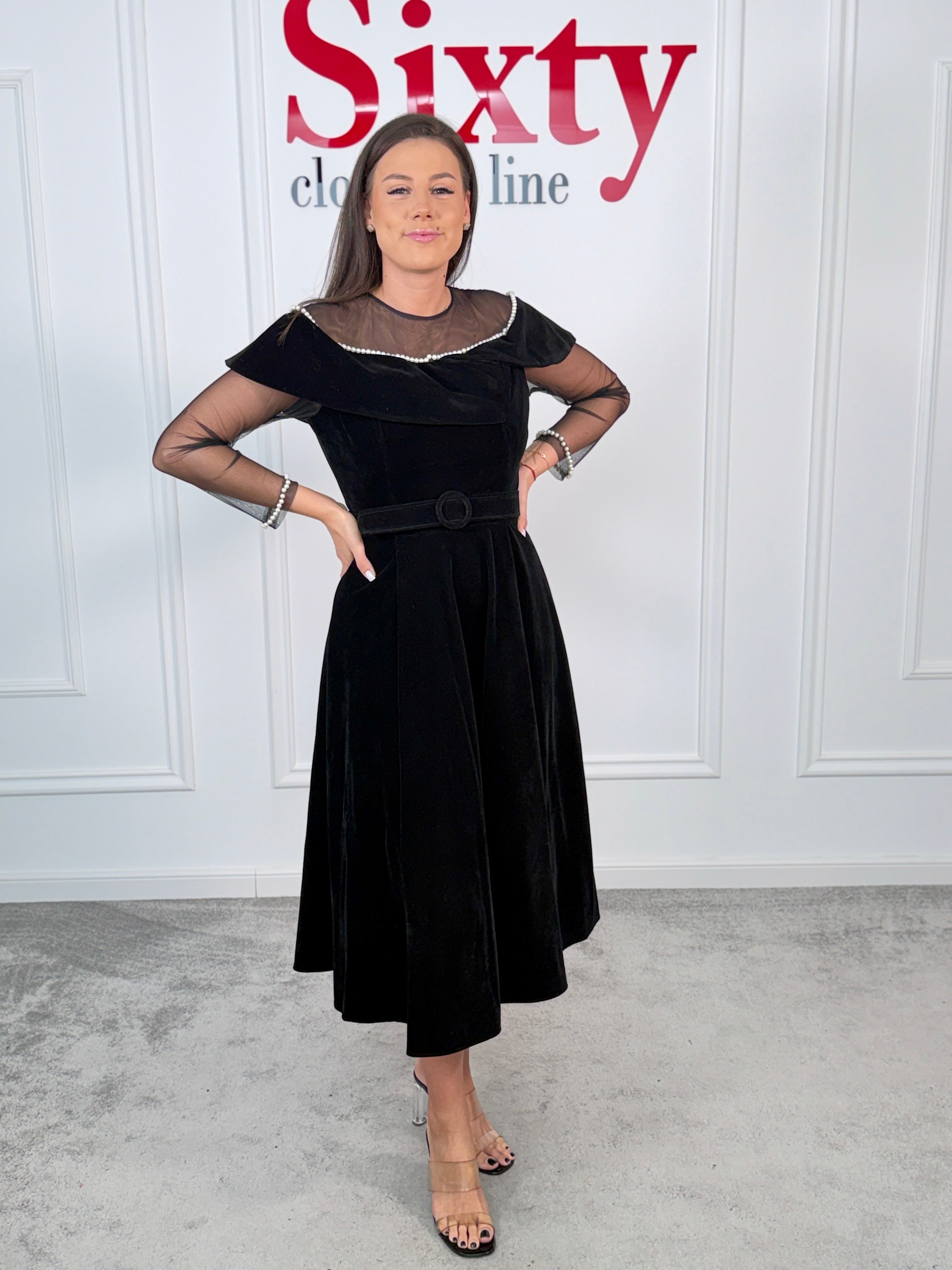 Rochie catifea cu perle Melia