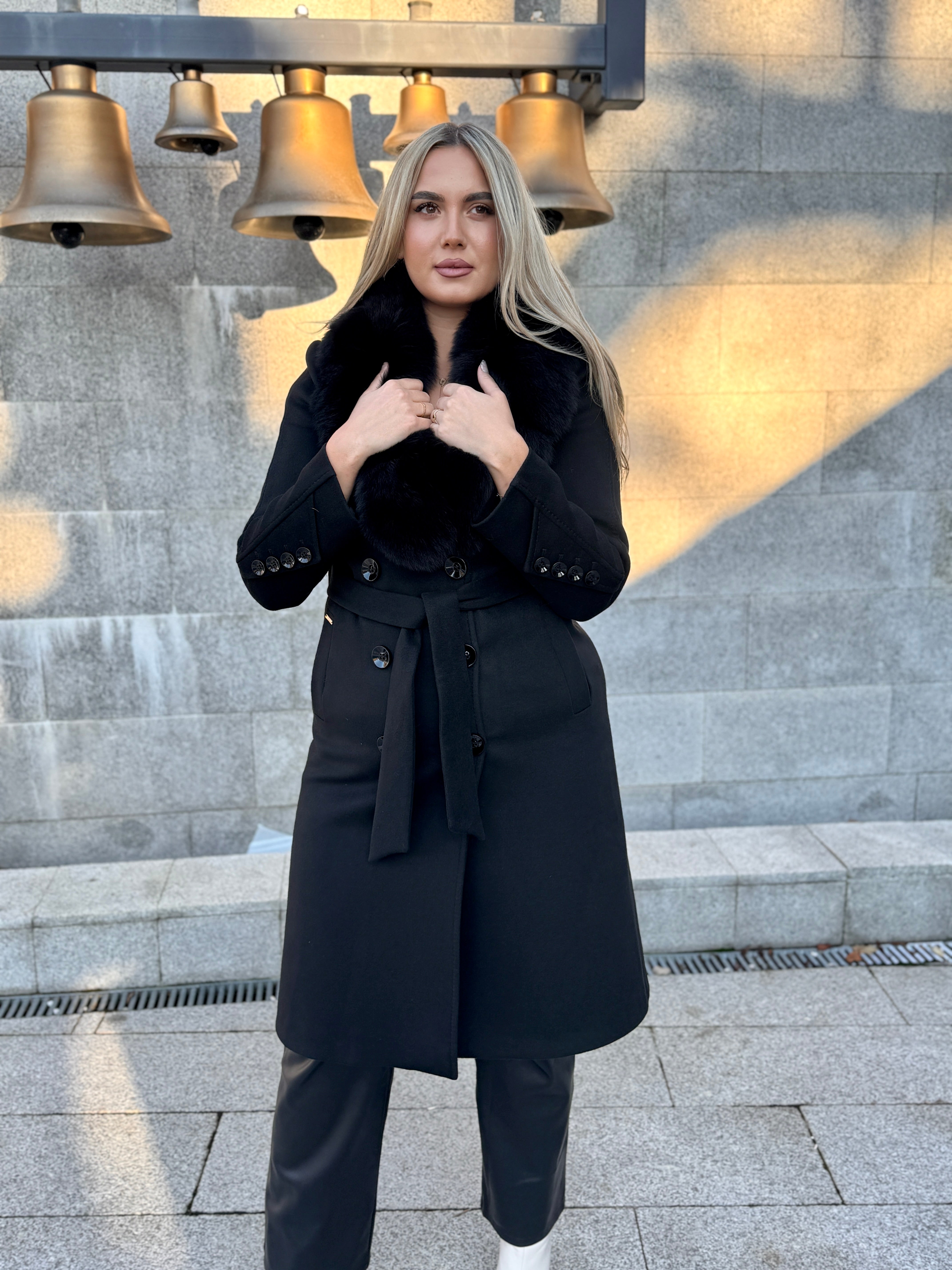 Palton lana si casmir cu blana naturala Kamira