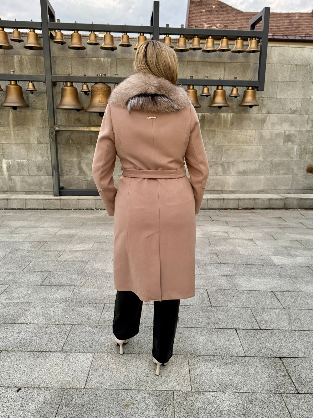 Palton lana si casmir cu blana naturala Klara