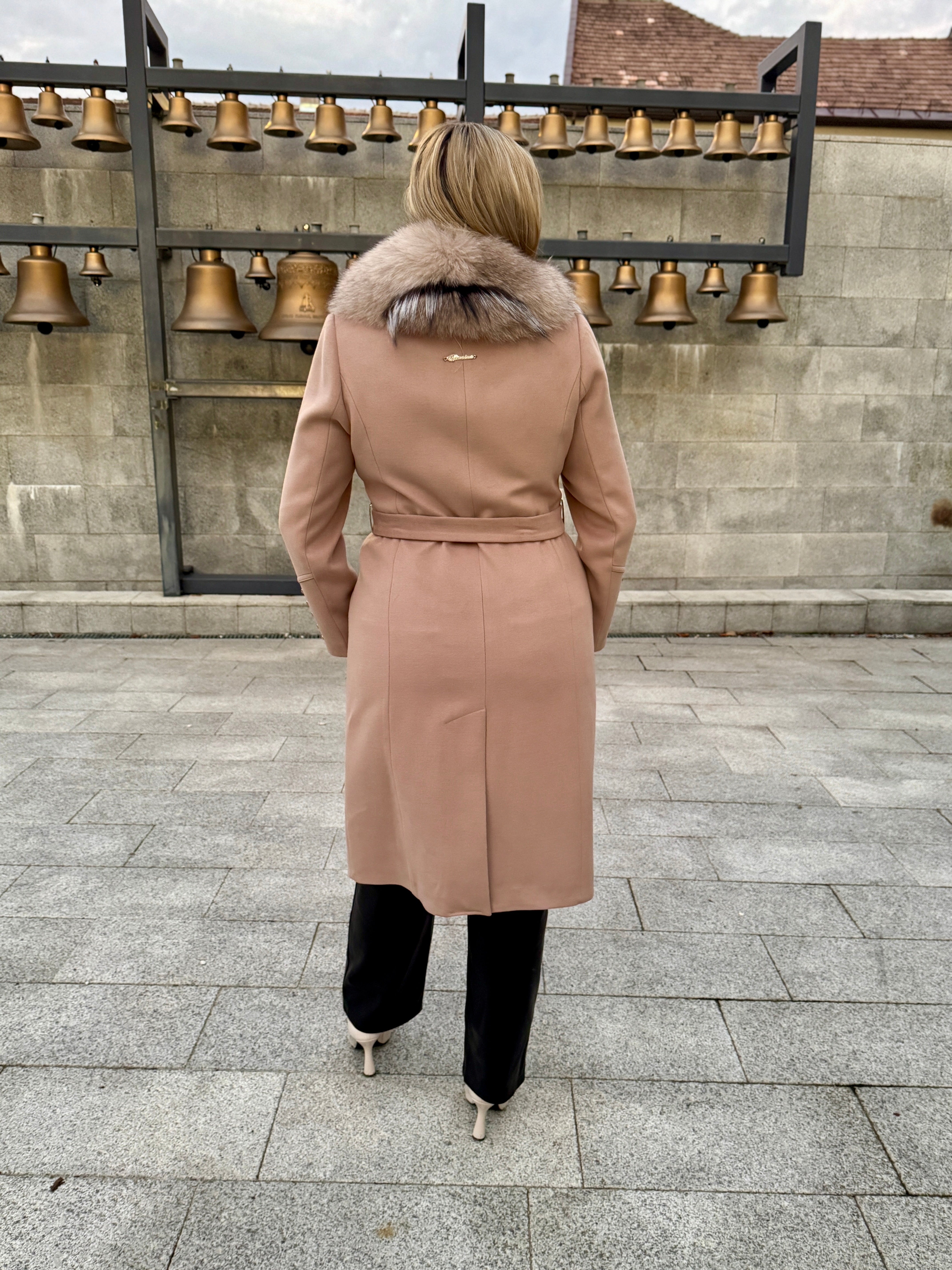 Palton lana si casmir cu blana naturala Klara