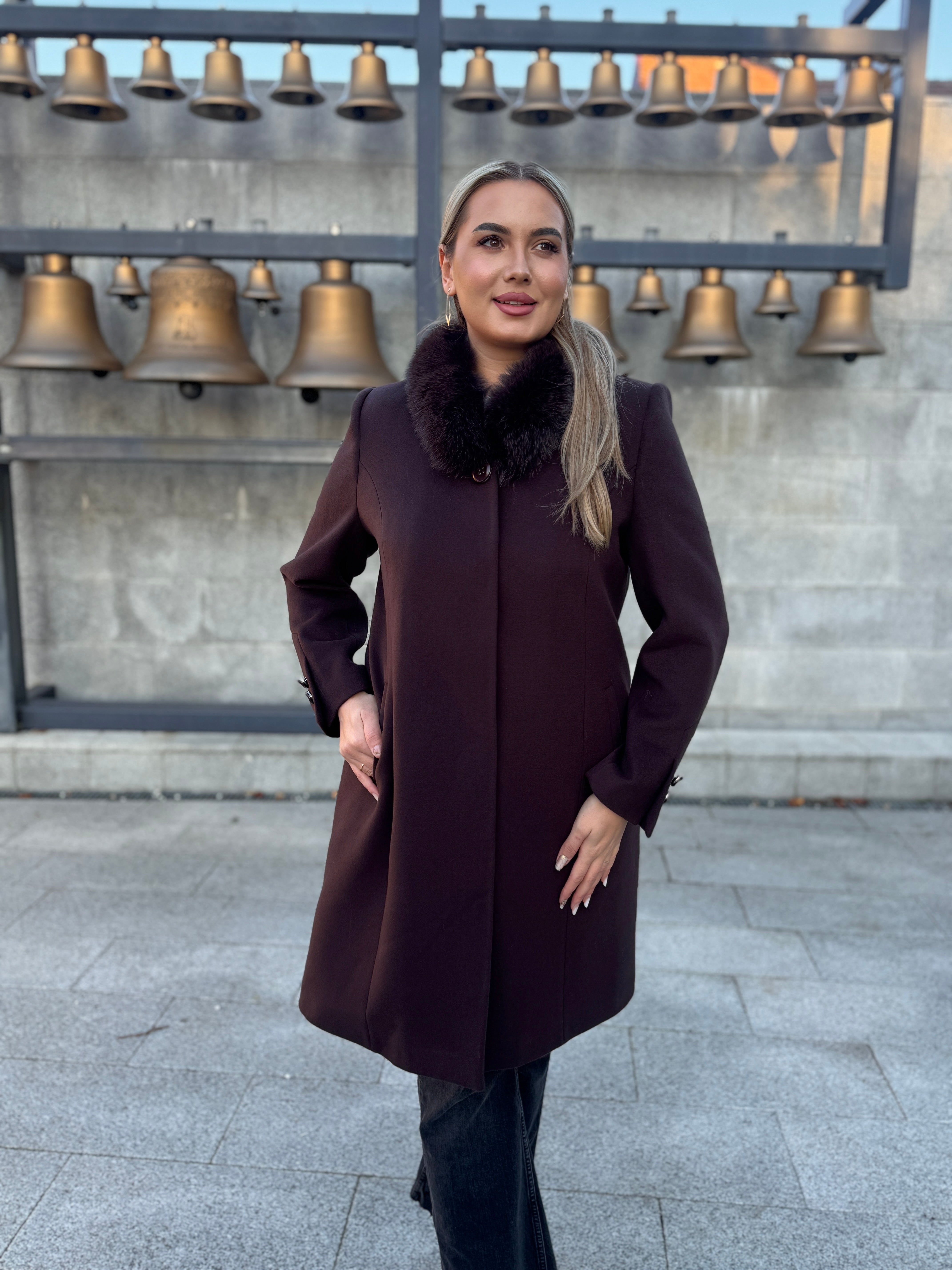 Palton lana si casmir cu blana naturala Aronia