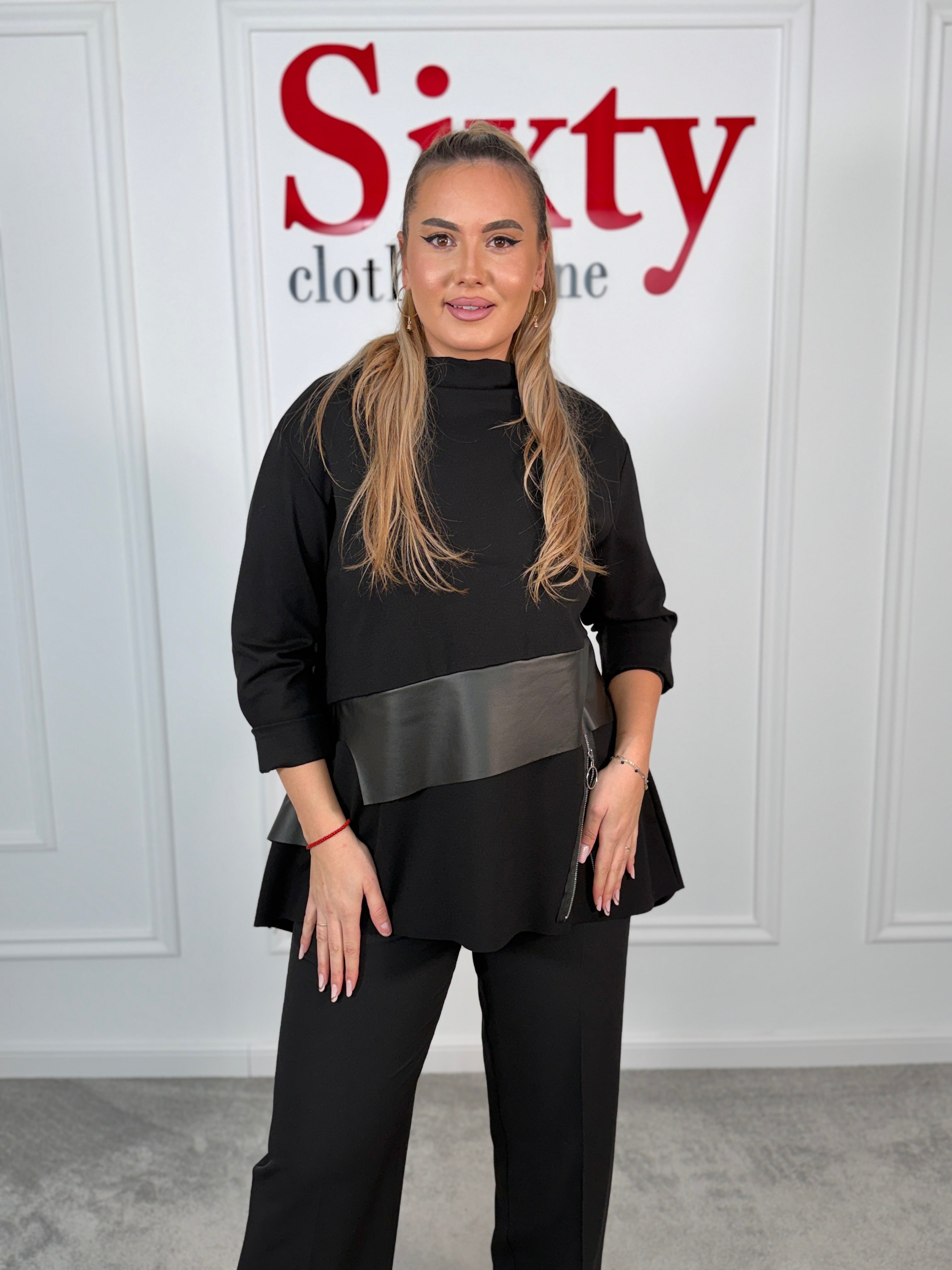 Bluza bumbac cu piele ecologica Evelyn