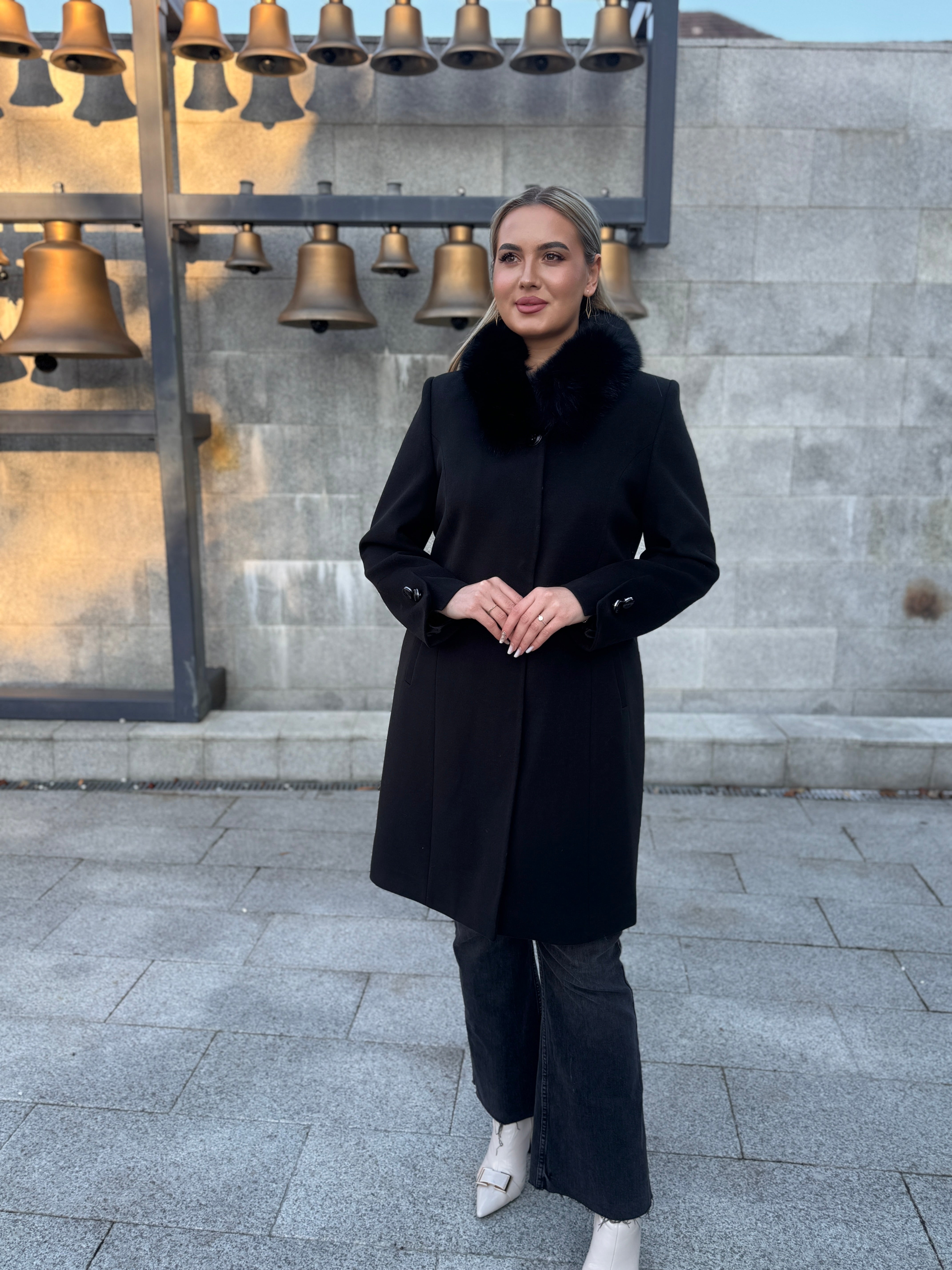 Palton lana si casmir cu blana naturala Aronia