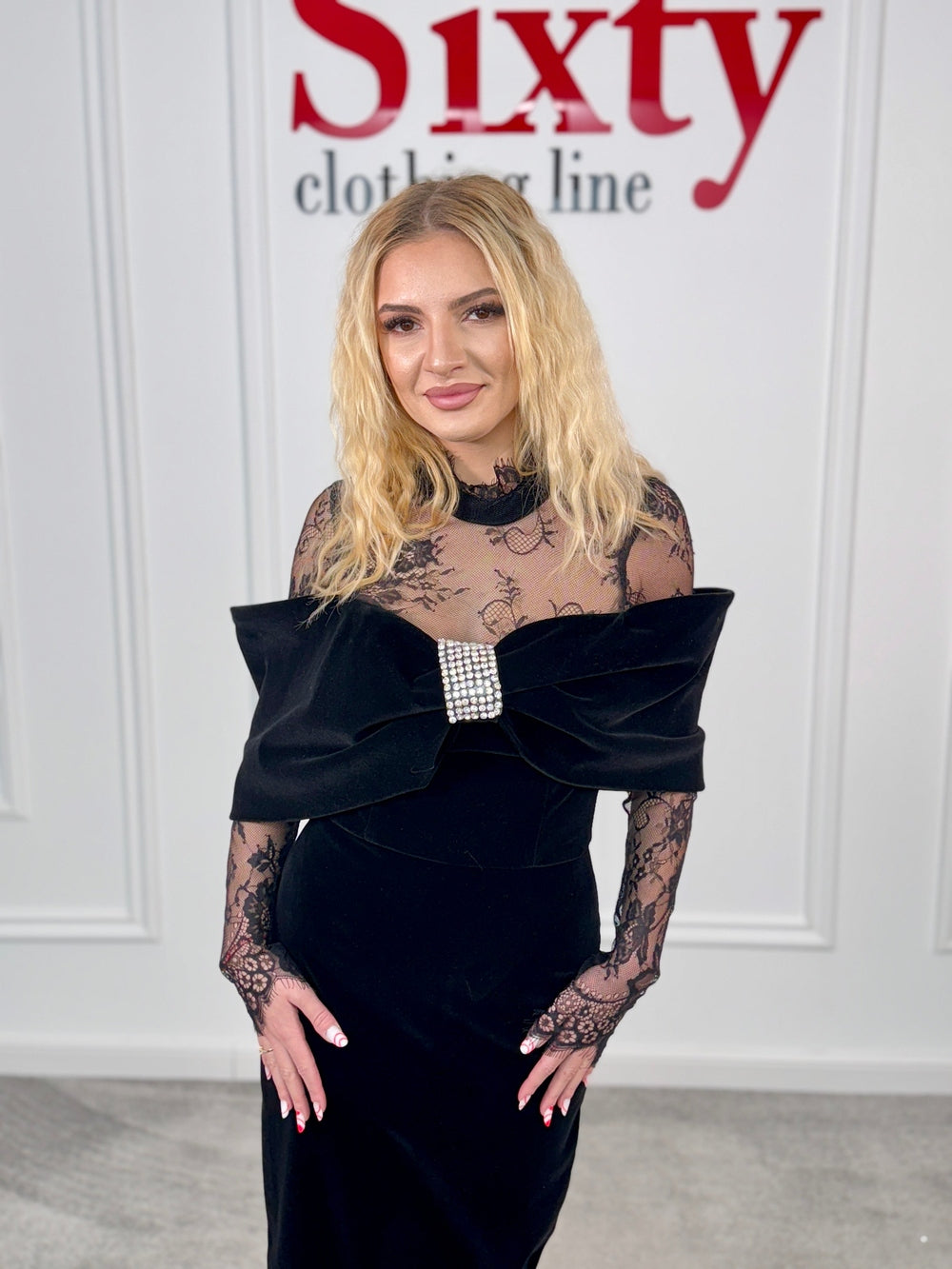 Rochie catifea cu dantela Eseva