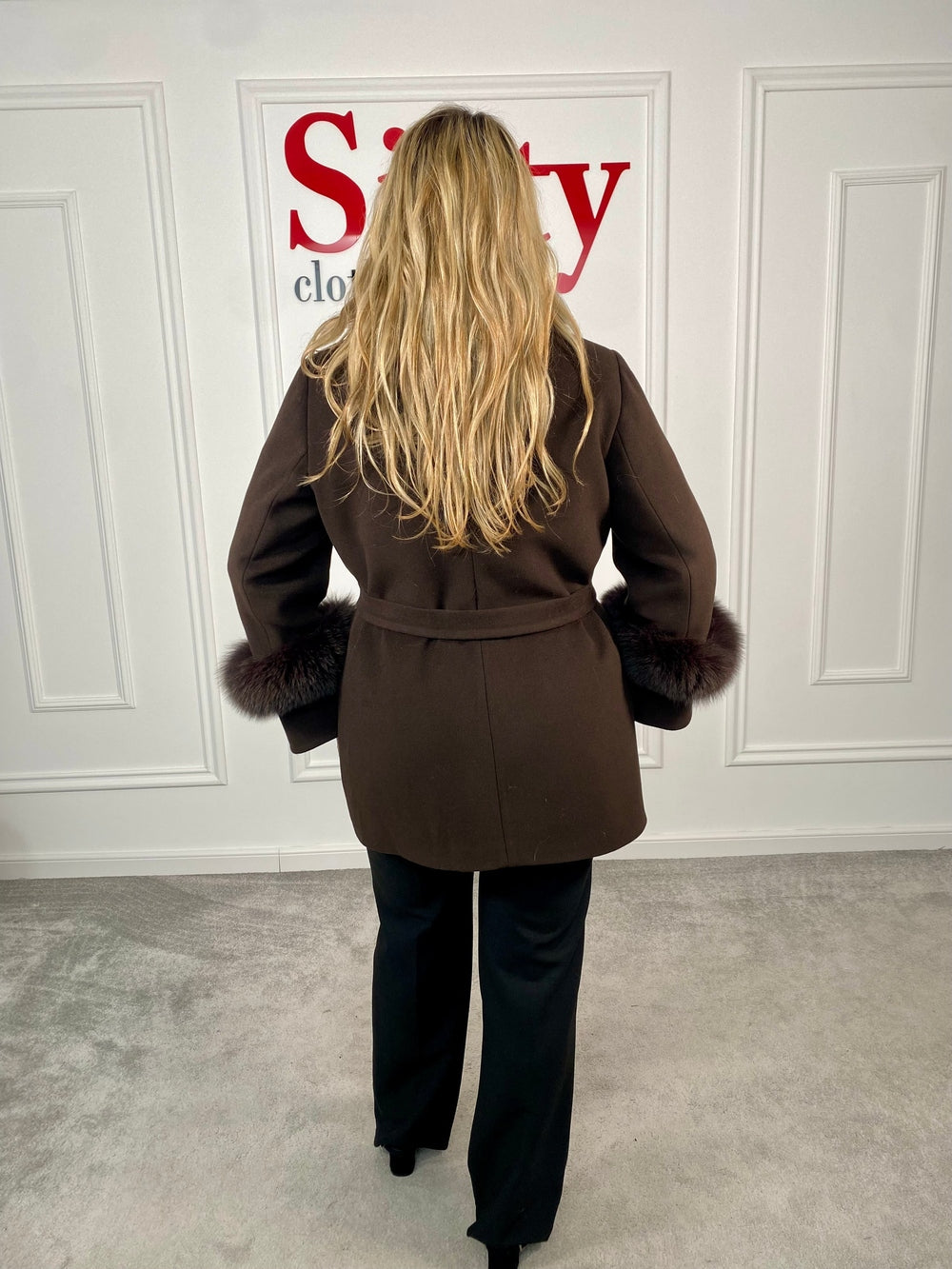 Palton lana si casmir cu blana naturala Selenia