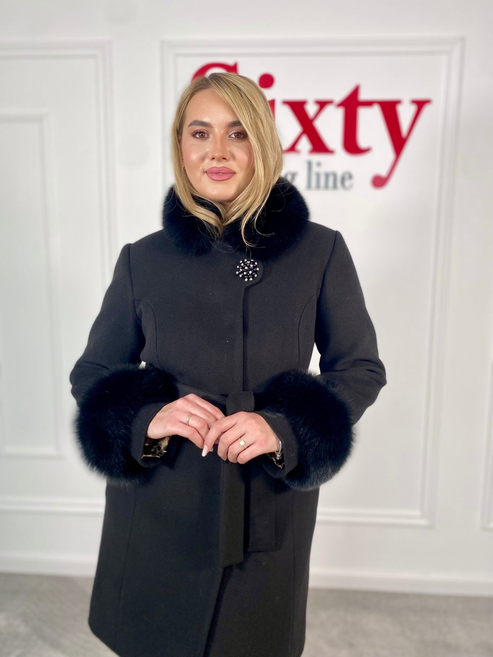 Palton lana si casmir cu blana naturala Kasia