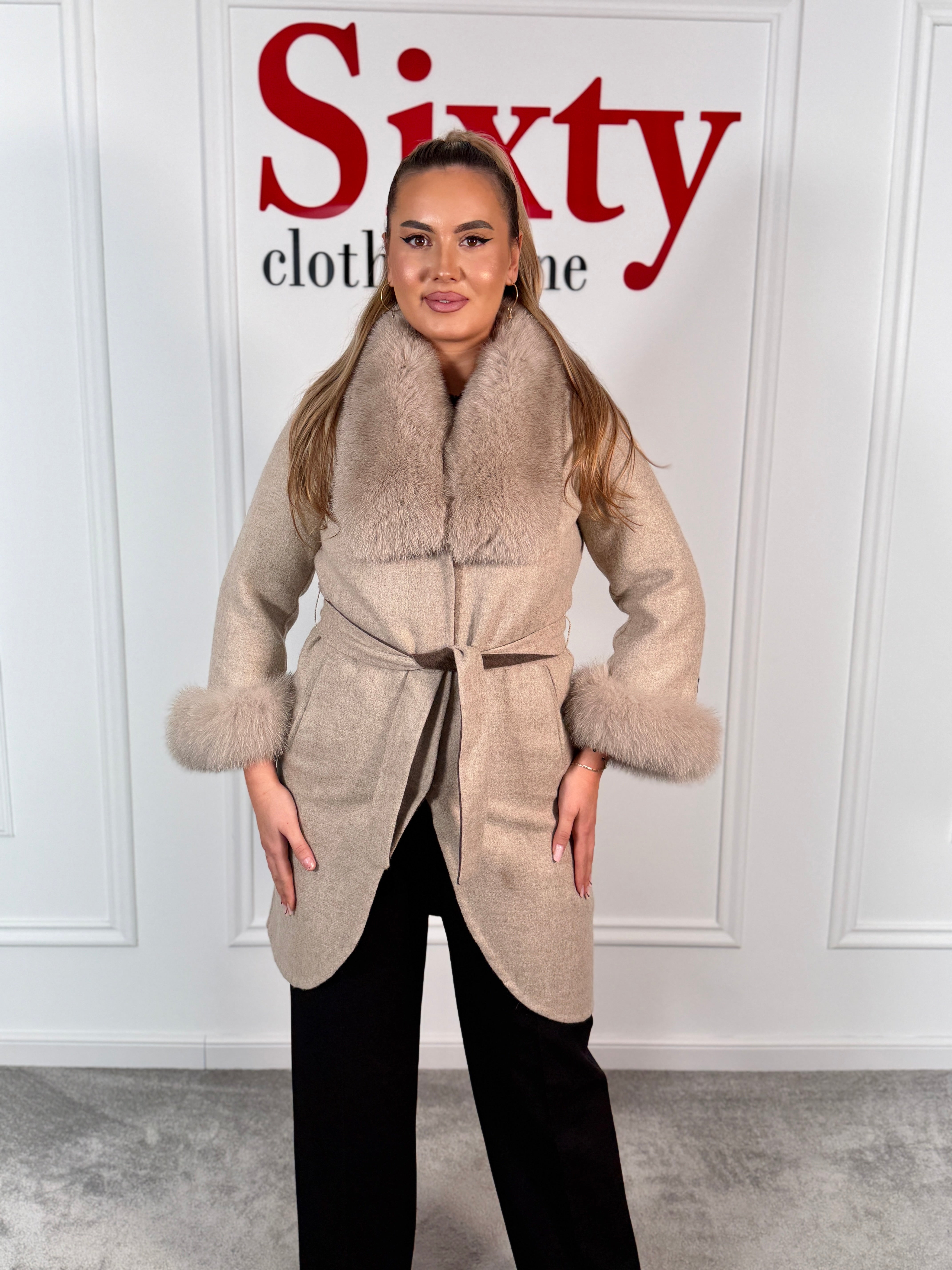 Palton alpaca cu blana naturala Feli