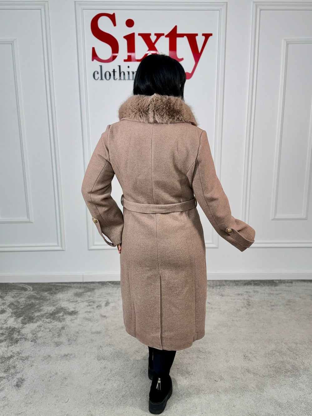 Palton stofa cu blana ecologica Nora