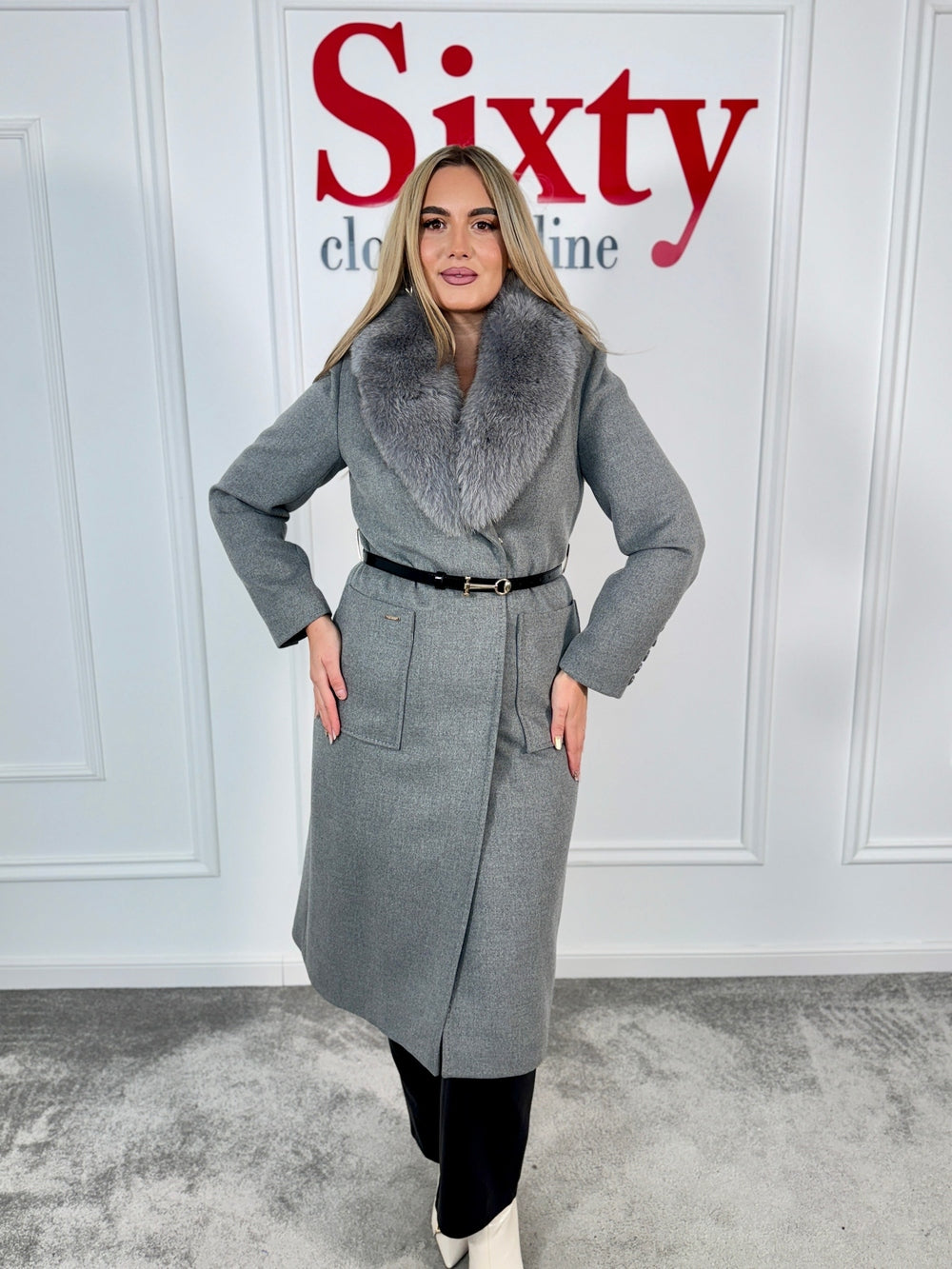 Palton lana si casmir cu blana naturala Alessia