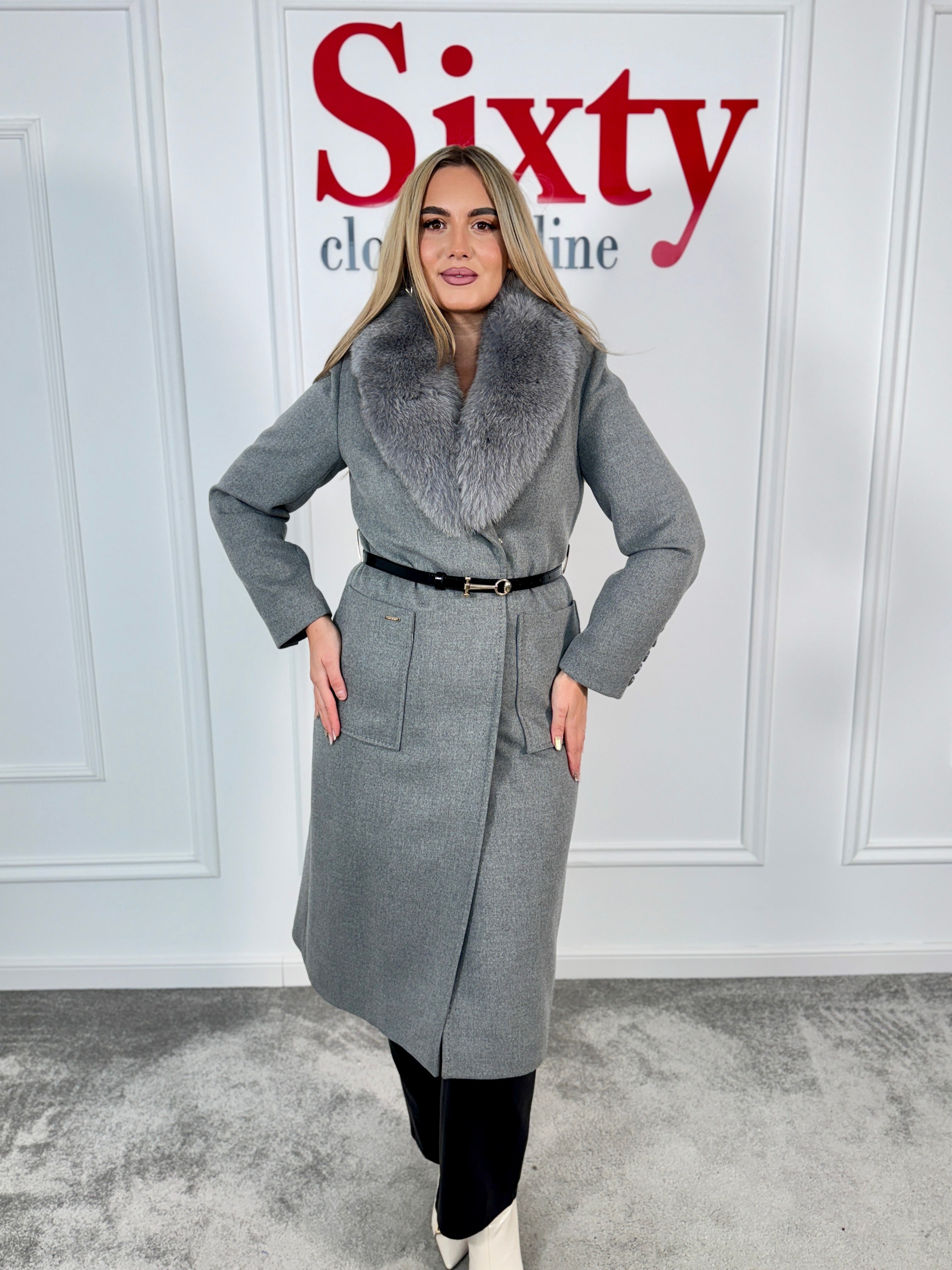 Palton lana si casmir cu blana naturala Alessia