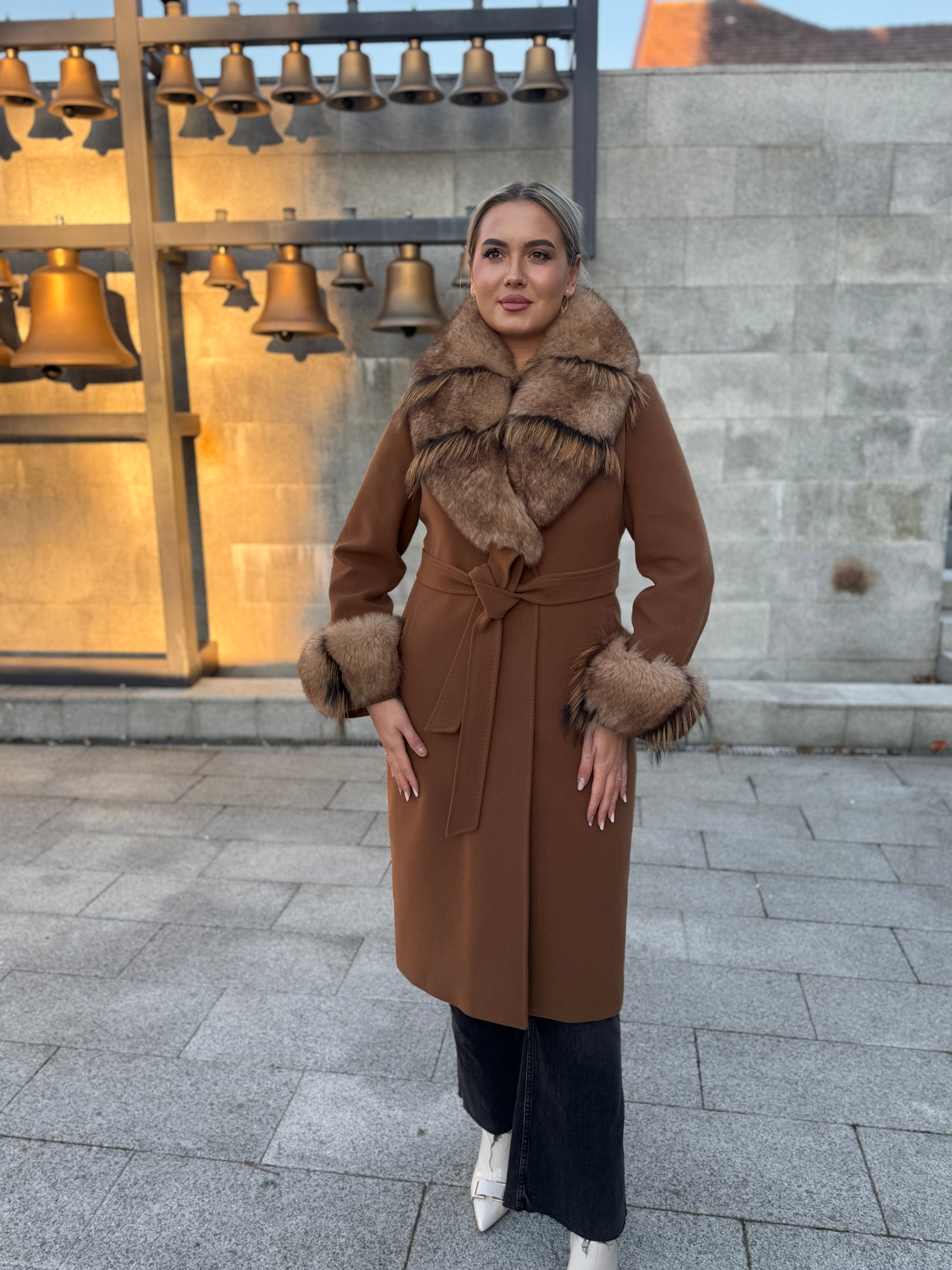 Palton lana si casmir cu blana naturala Jessy