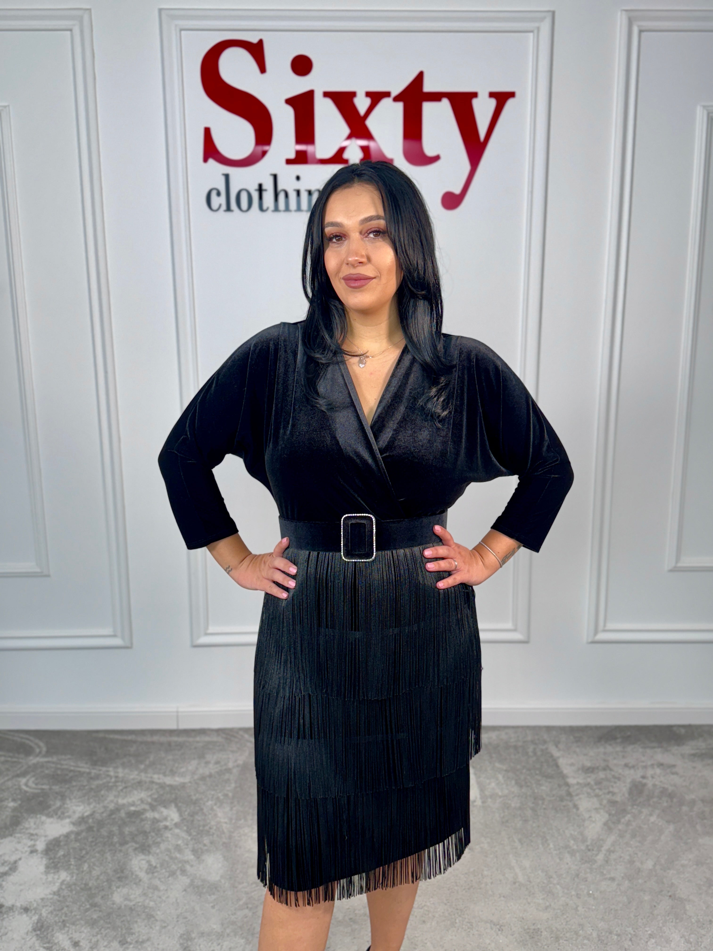 Rochie catifea cu franjuri Bety