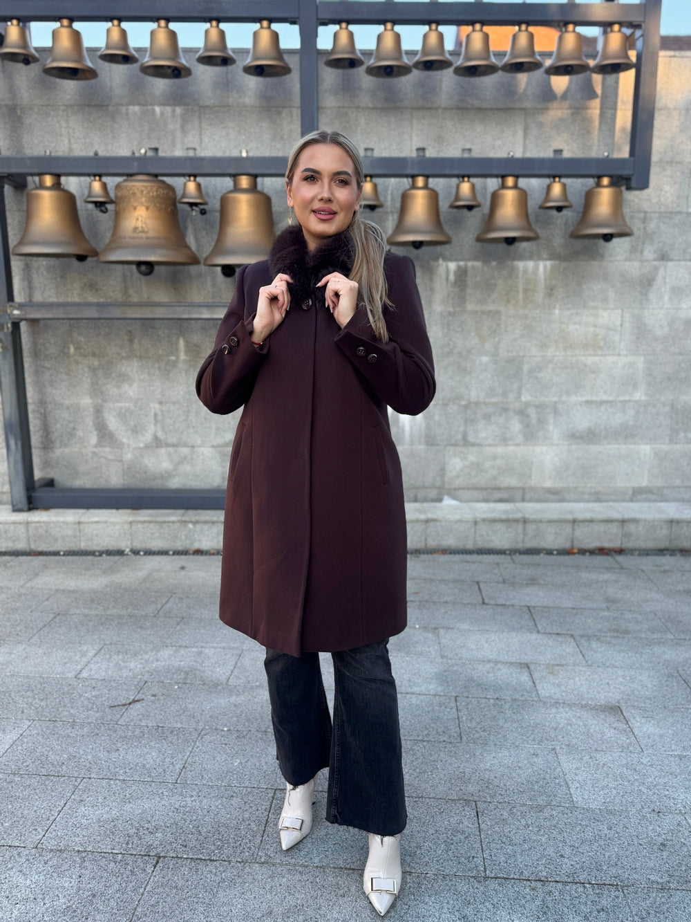 Palton lana si casmir cu blana naturala Aronia