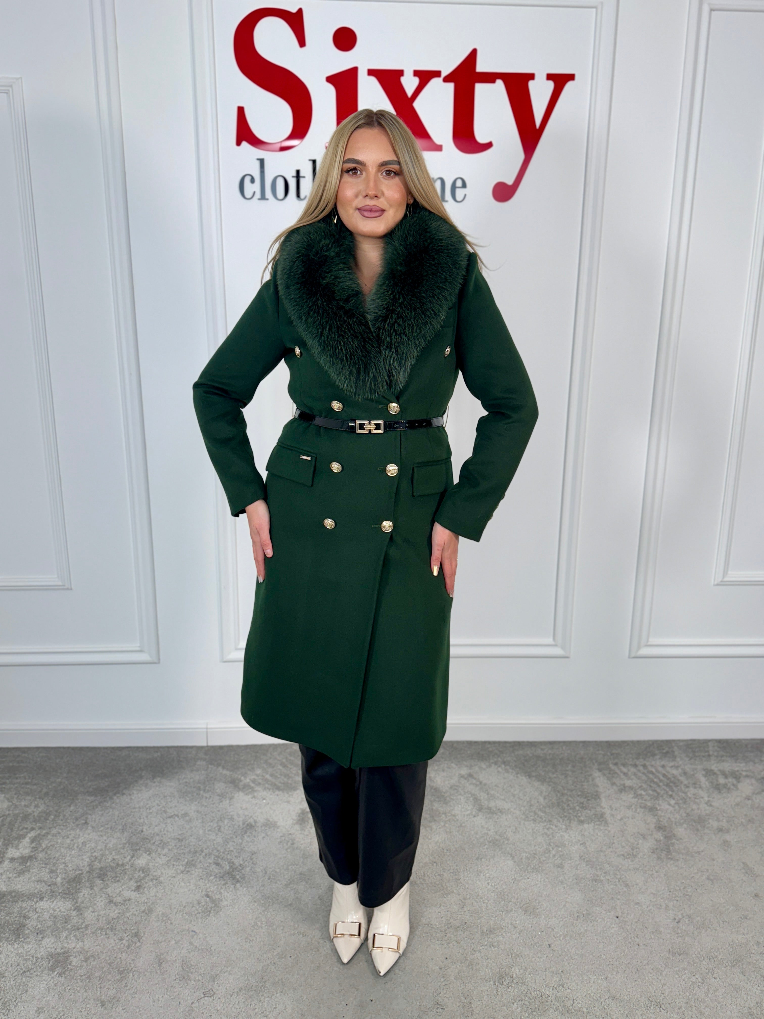 Palton lana si casmir cu blana naturala Marisa