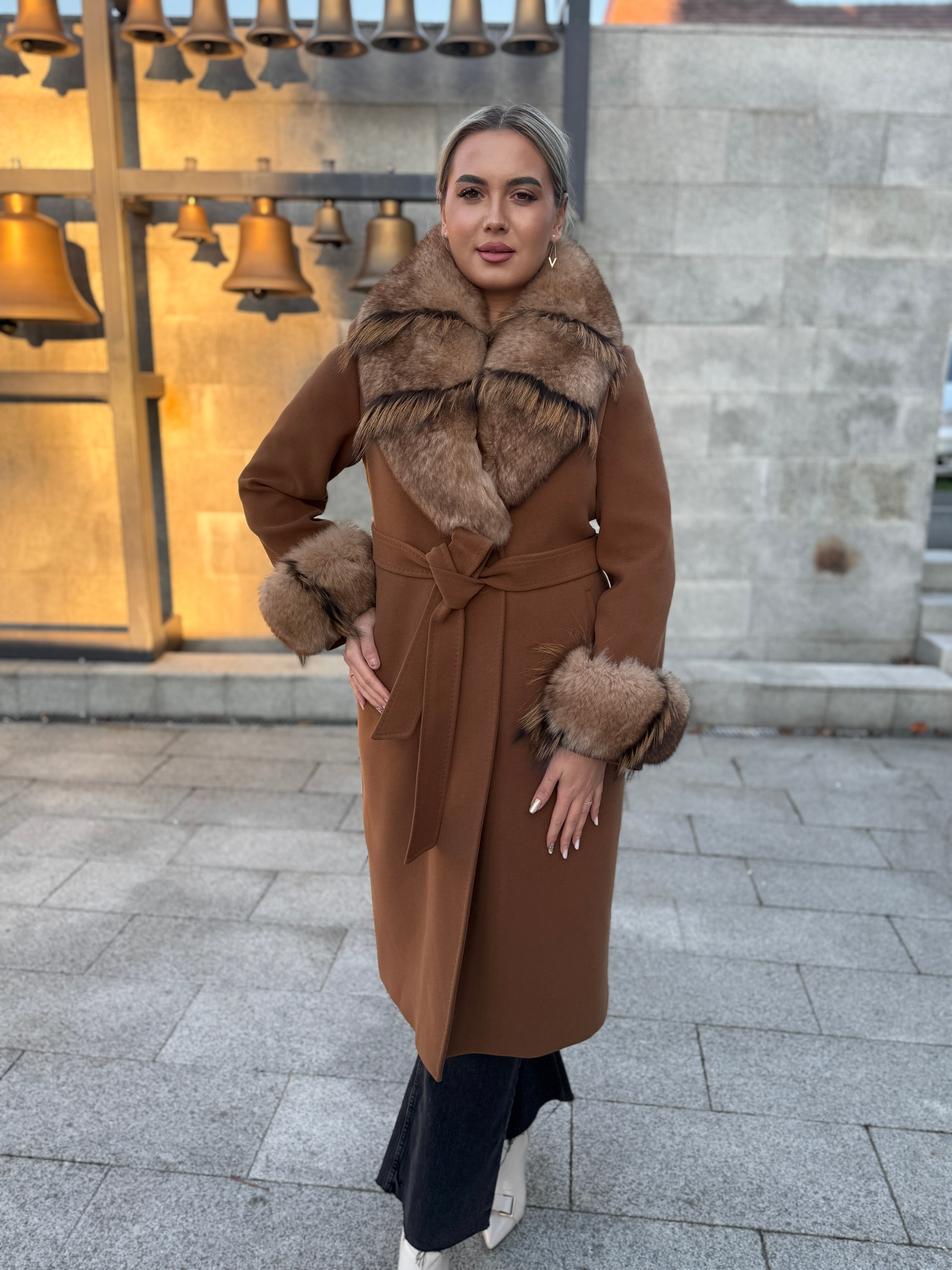 Palton lana si casmir cu blana naturala Jessy