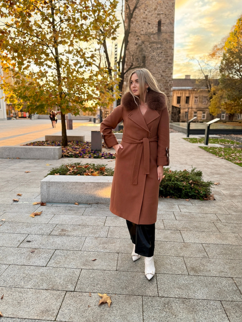 Palton lana si casmir cu blana naturala Amira