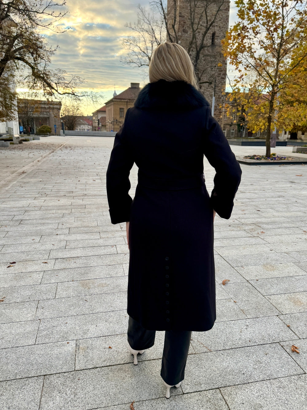 Palton lana si casmir cu blana naturala Amira