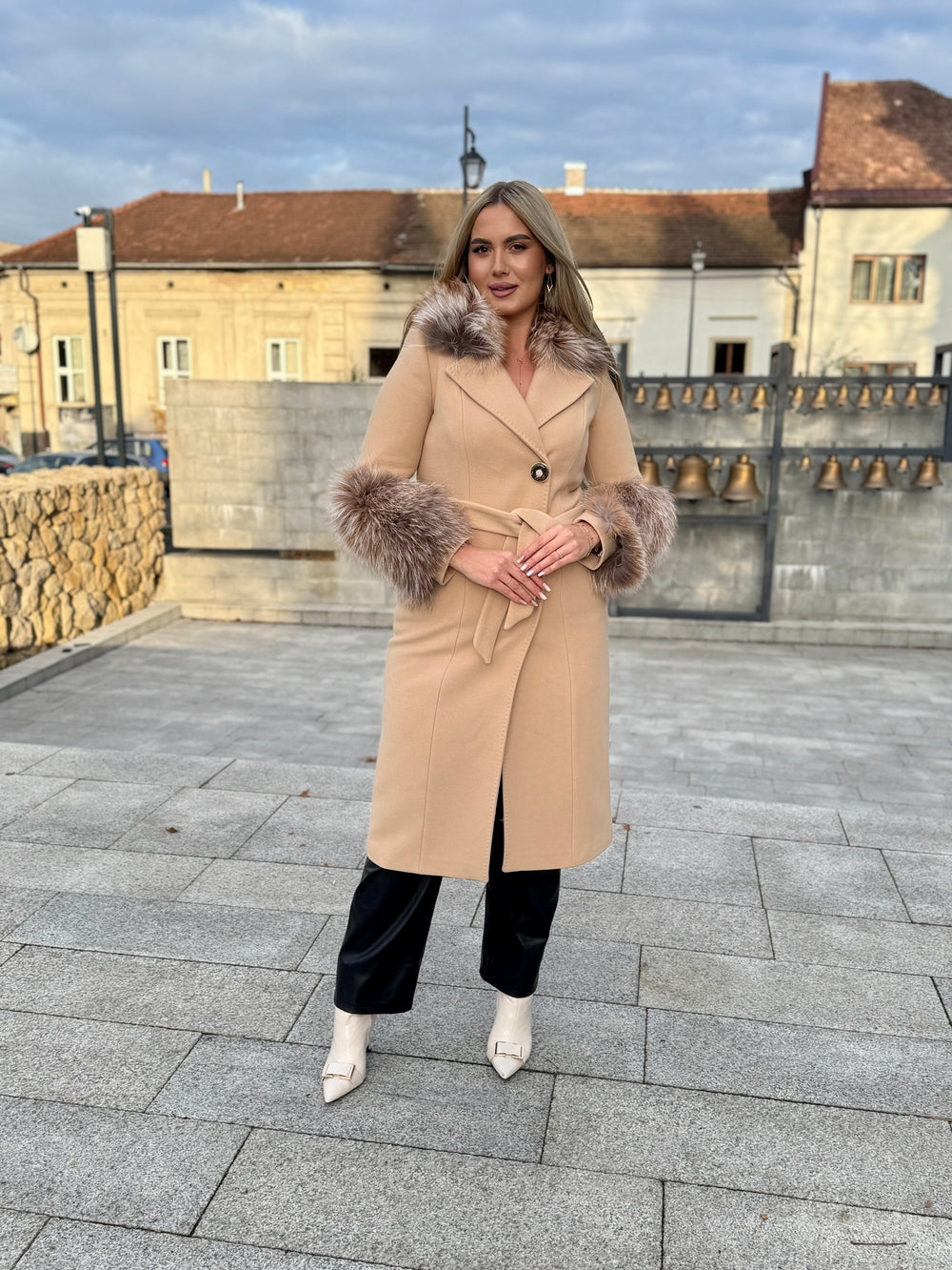 Palton lana si casmir cu blana naturala Olivia