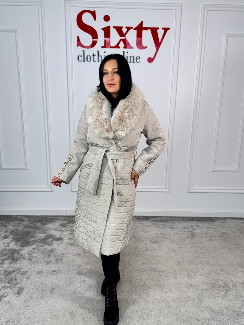 Palton fas cu blana ecologica Karina