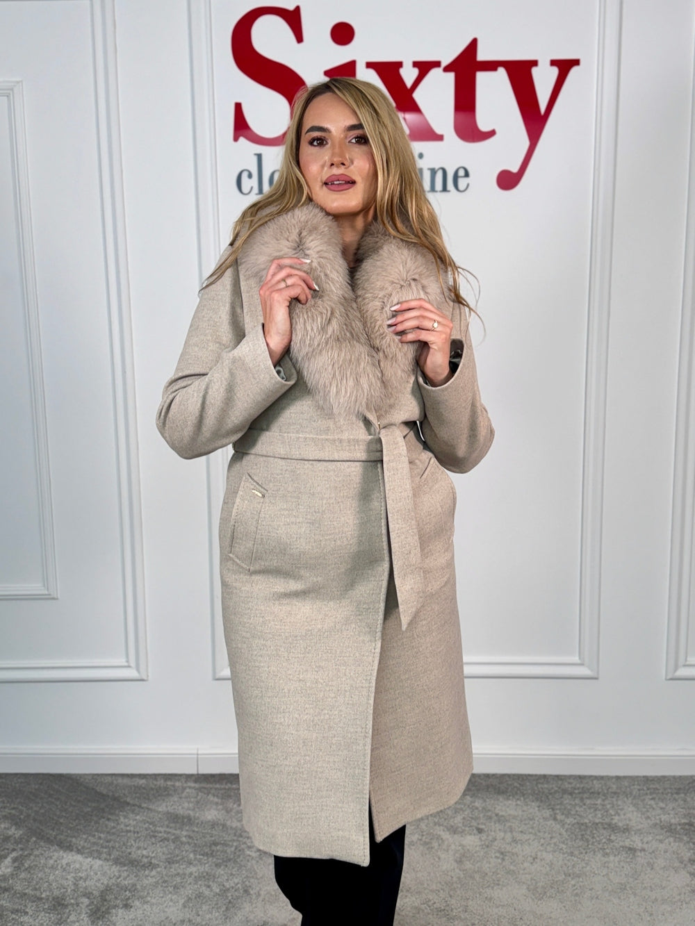 Palton lana si casmir cu blana naturala Kenia