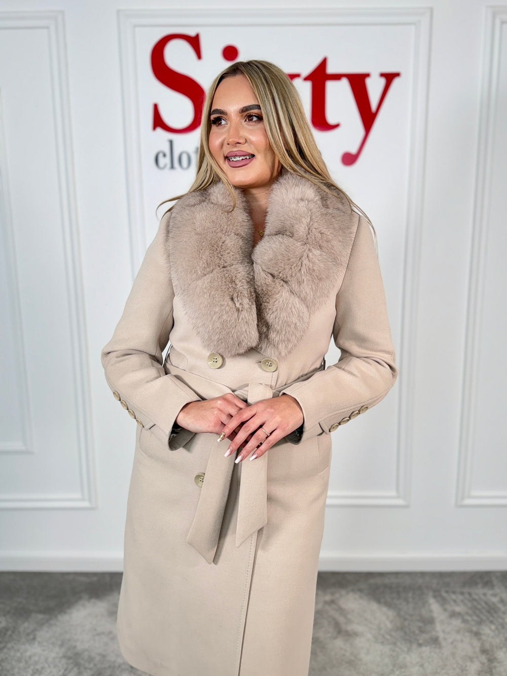 Palton lana si casmir cu blana naturala Kamira