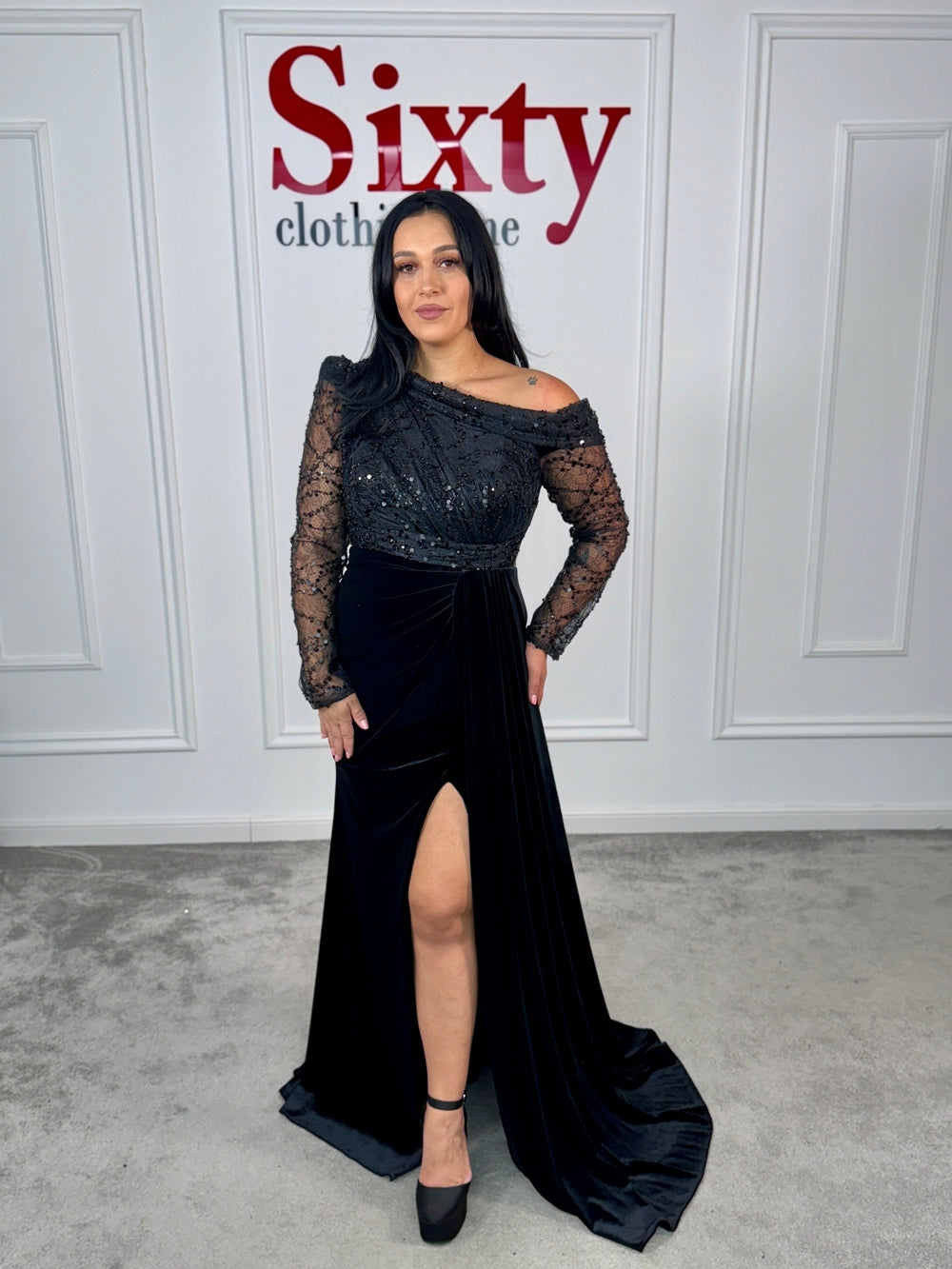 Rochie dantela cu paiete si catifea Amelia