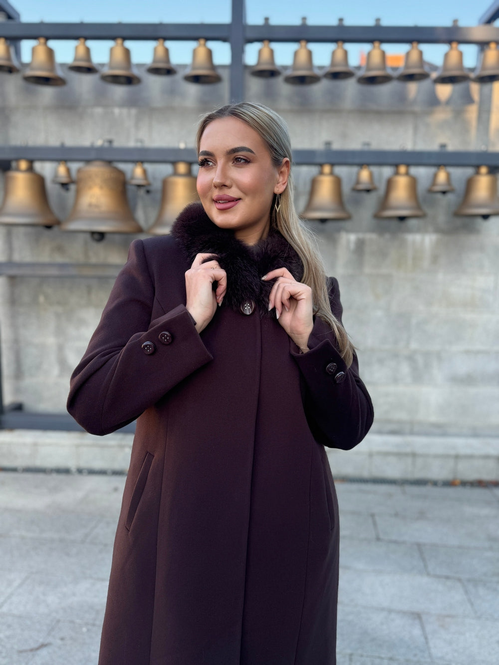 Palton lana si casmir cu blana naturala Aronia