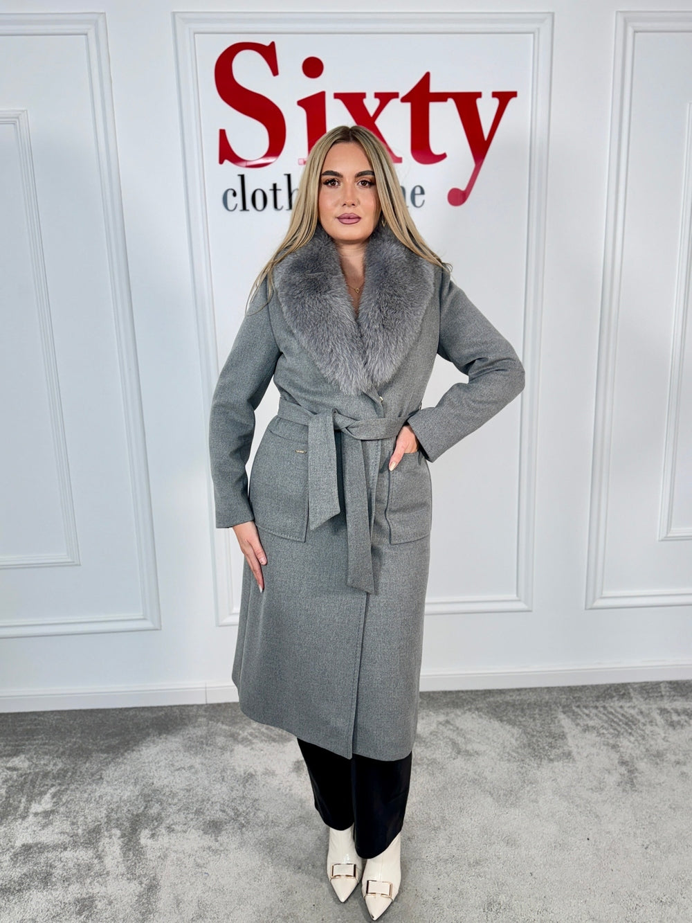 Palton lana si casmir cu blana naturala Alessia