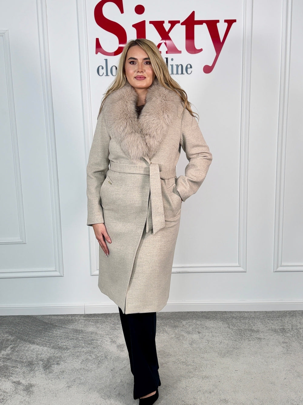 Palton lana si casmir cu blana naturala Kenia