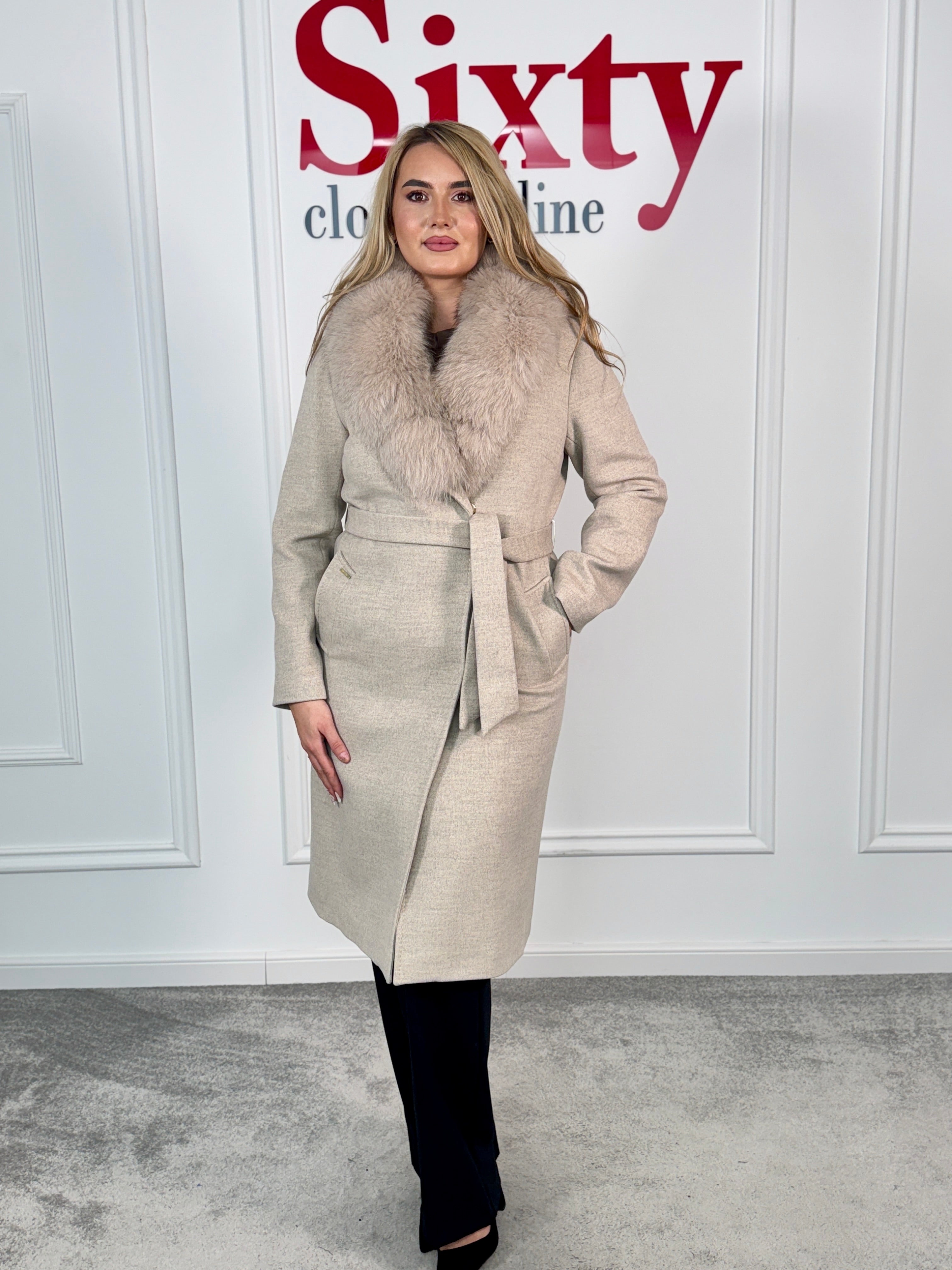 Palton lana si casmir cu blana naturala Kenia