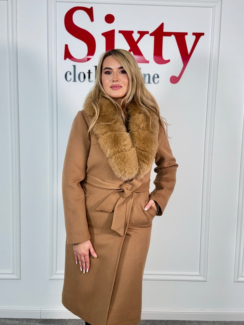 Palton lana si casmir cu blana naturala Kenia