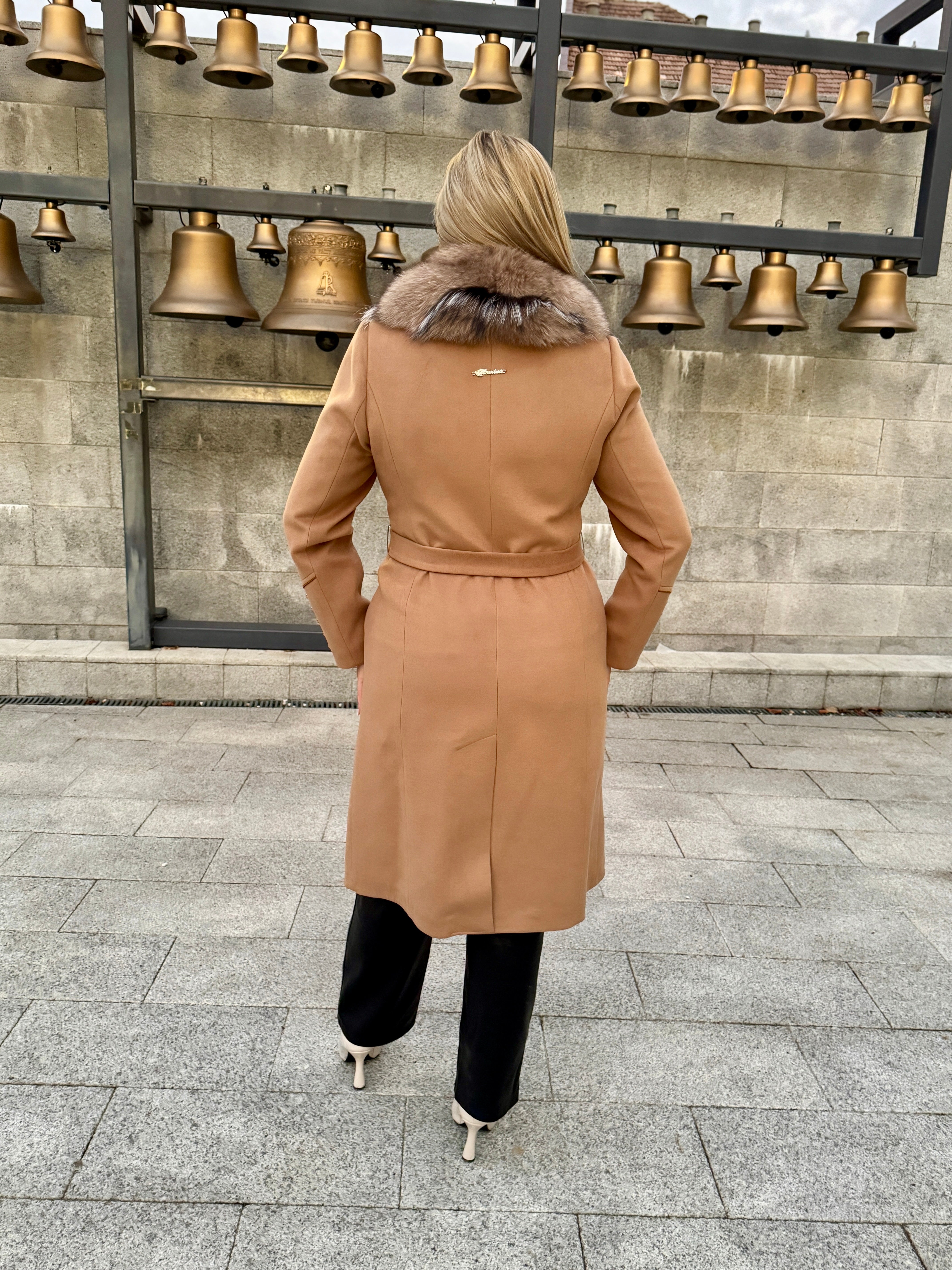 Palton lana si casmir cu blana naturala Klara