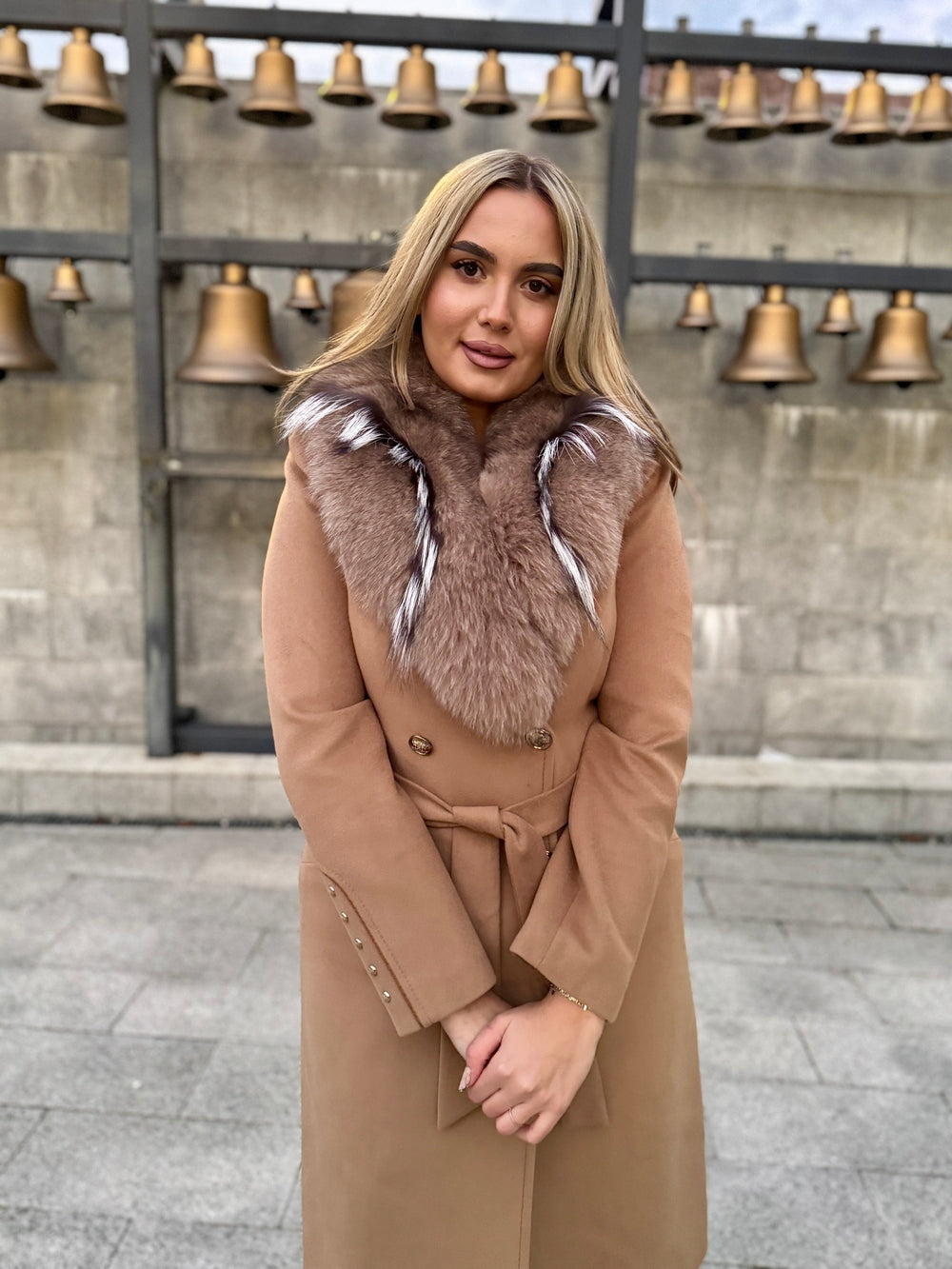 Palton lana si casmir cu blana naturala Klara