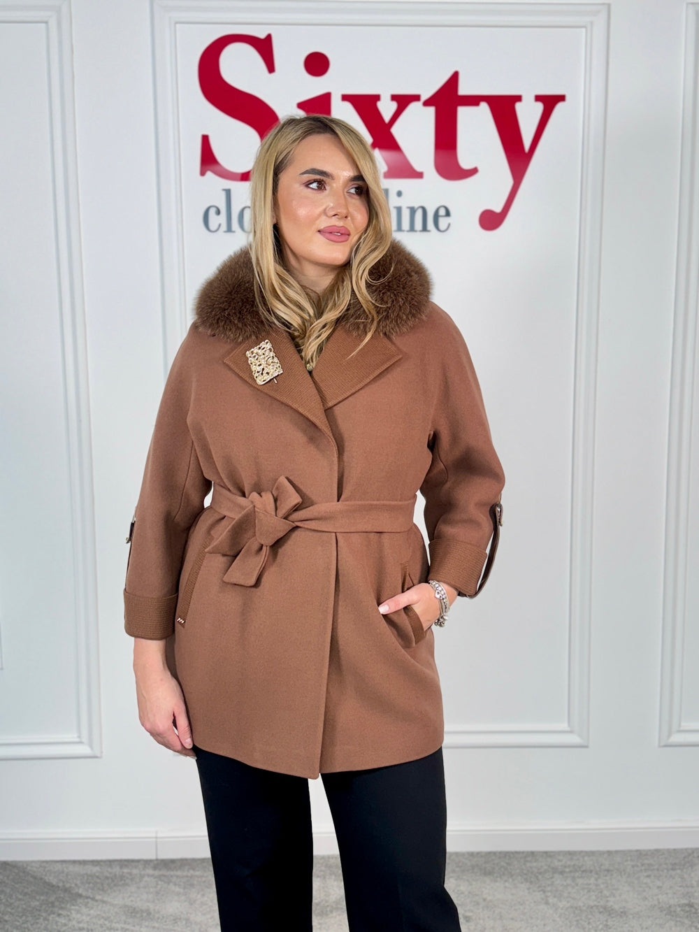 Palton lana si casmir cu blana naturala Sia